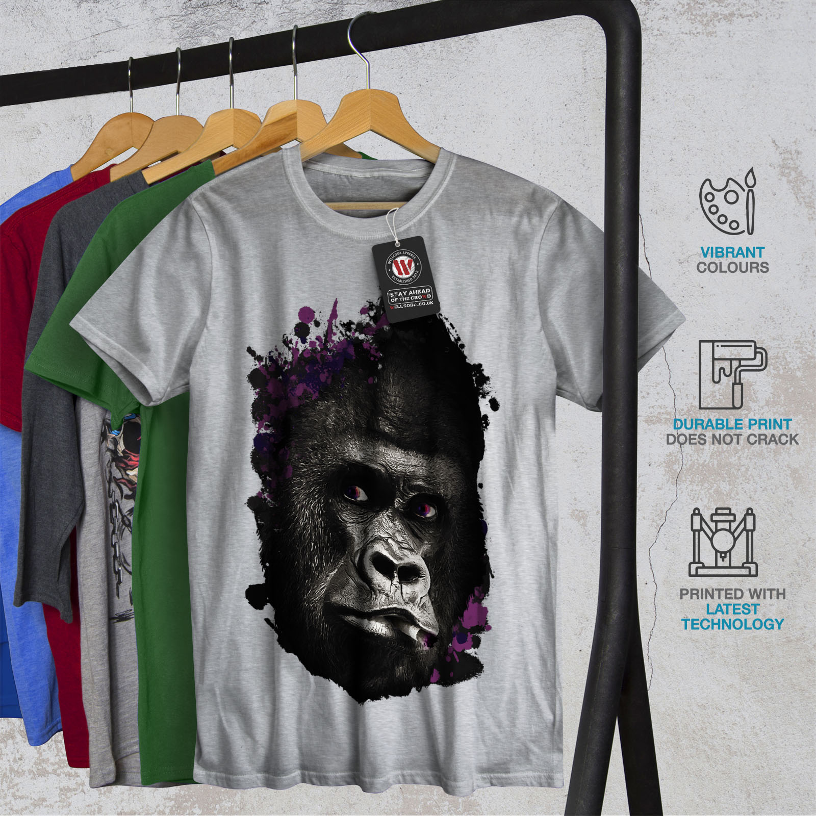 Wellcoda Smoking Monkey Face Mens T-shirt, Wild Graphic Design Printed ...
