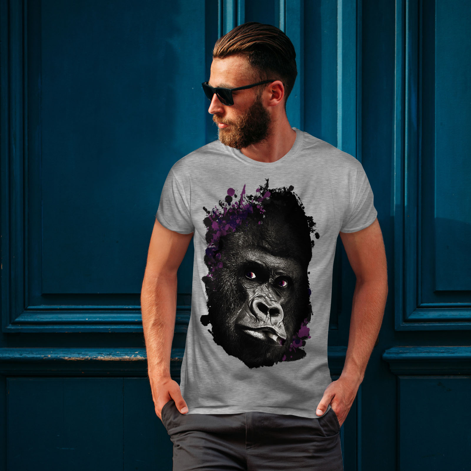 Wellcoda Smoking Monkey Face Mens T-shirt, Wild Graphic Design Printed ...