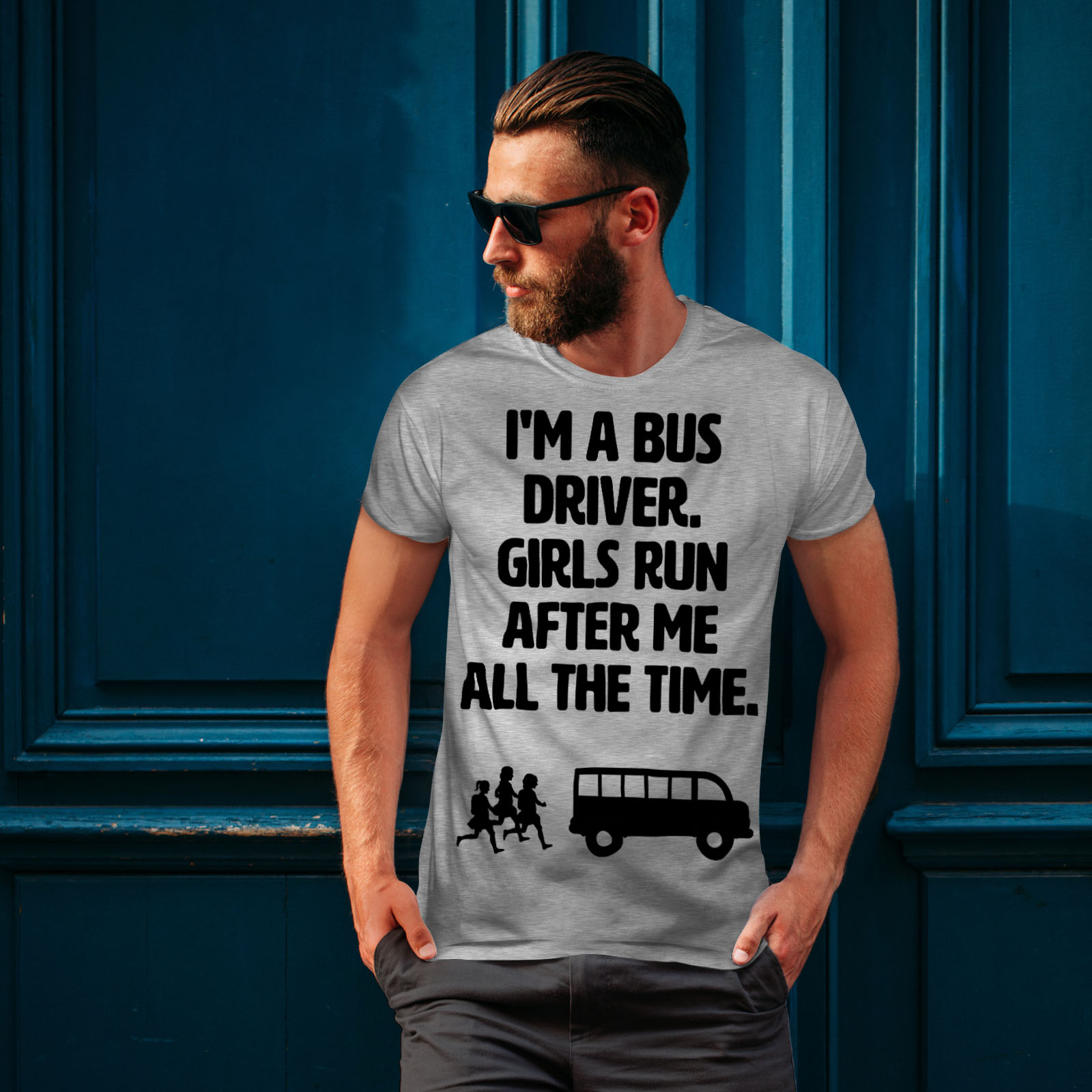 Wellcoda Handsome Bus Driver Mens T-shirt, Girls Graphic Design Printed