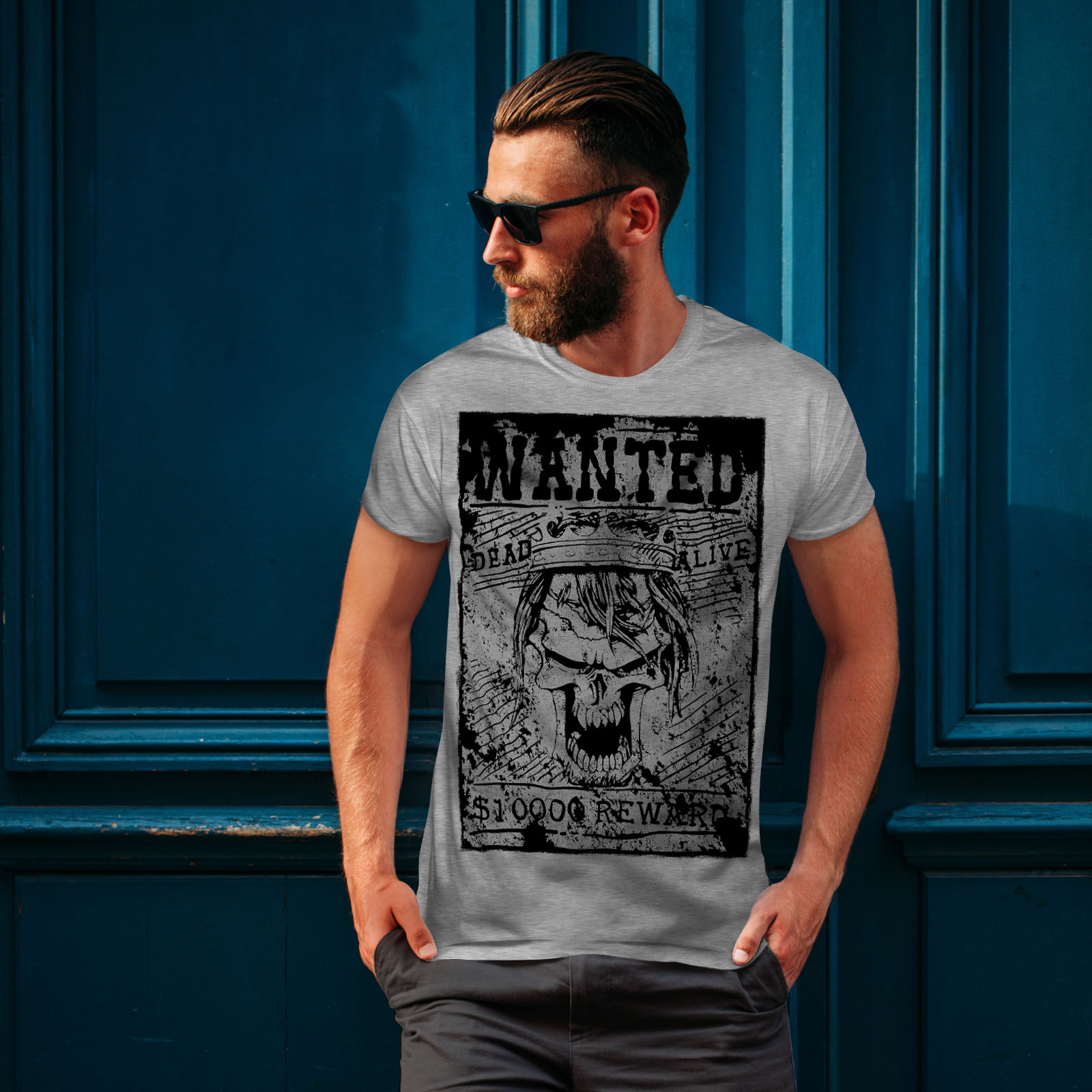 Wellcoda Wanted Skeleton Skull Mens T-shirt, Costume Graphic Design ...