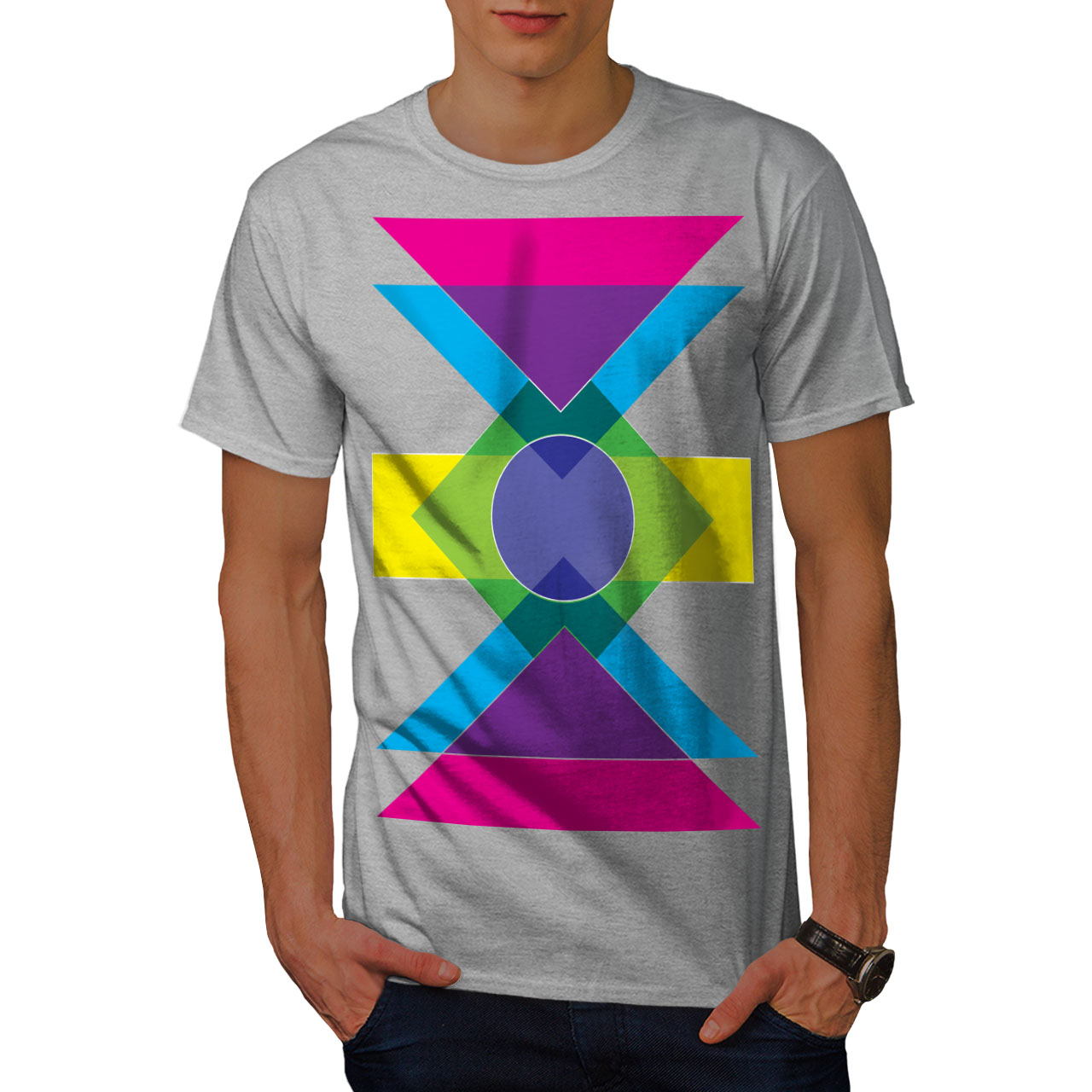Wellcoda Geometric Pattern Mens T-shirt, Colorful Graphic Design ...