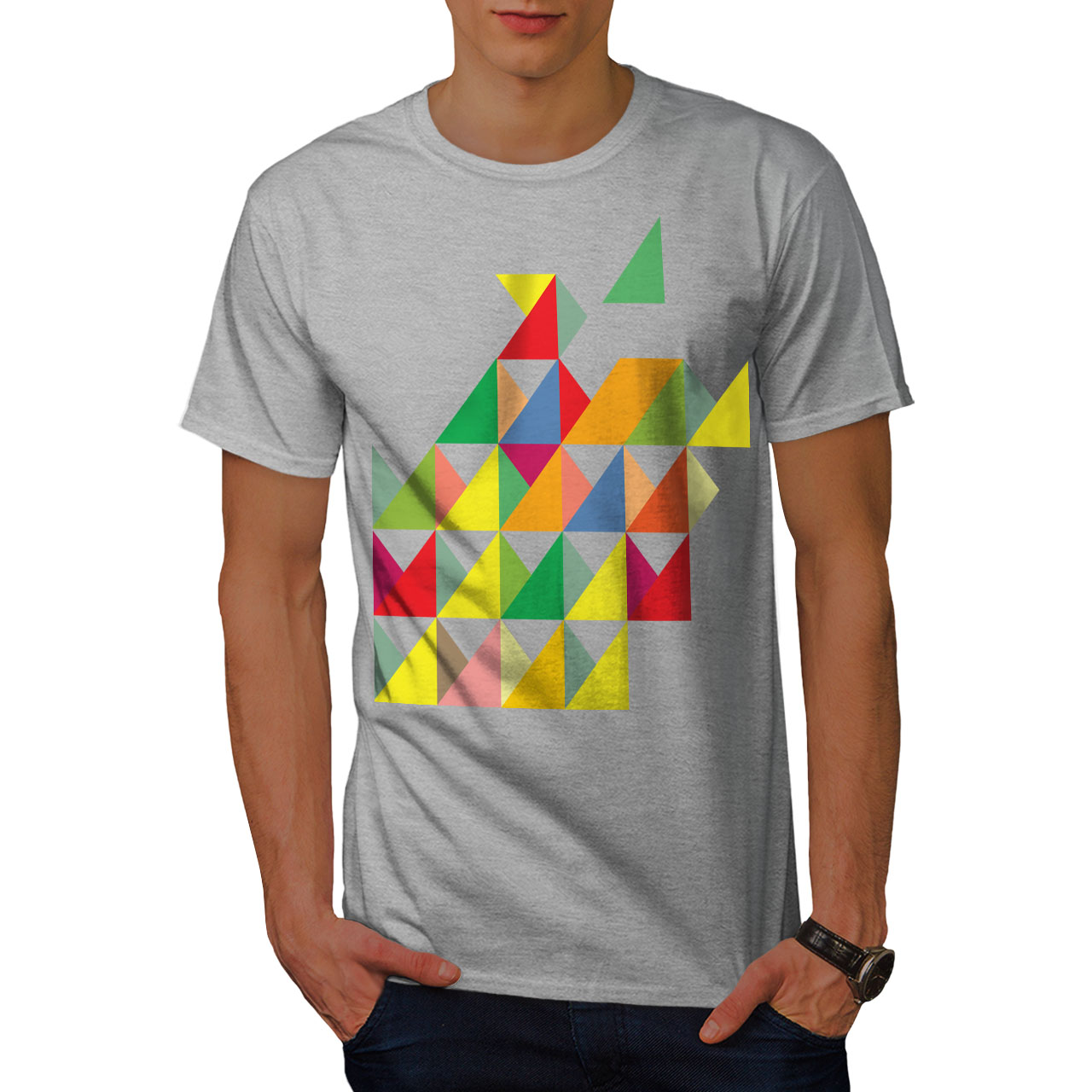 Wellcoda Geometric Shape Mens T-shirt, Colorful Graphic Design Printed ...