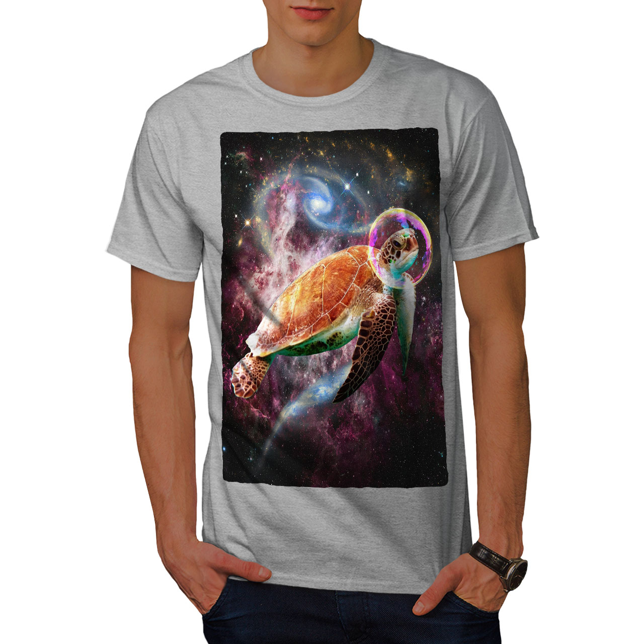 Wellcoda Outer Space Turtle Mens T-shirt, Cosmonaut Graphic Design ...