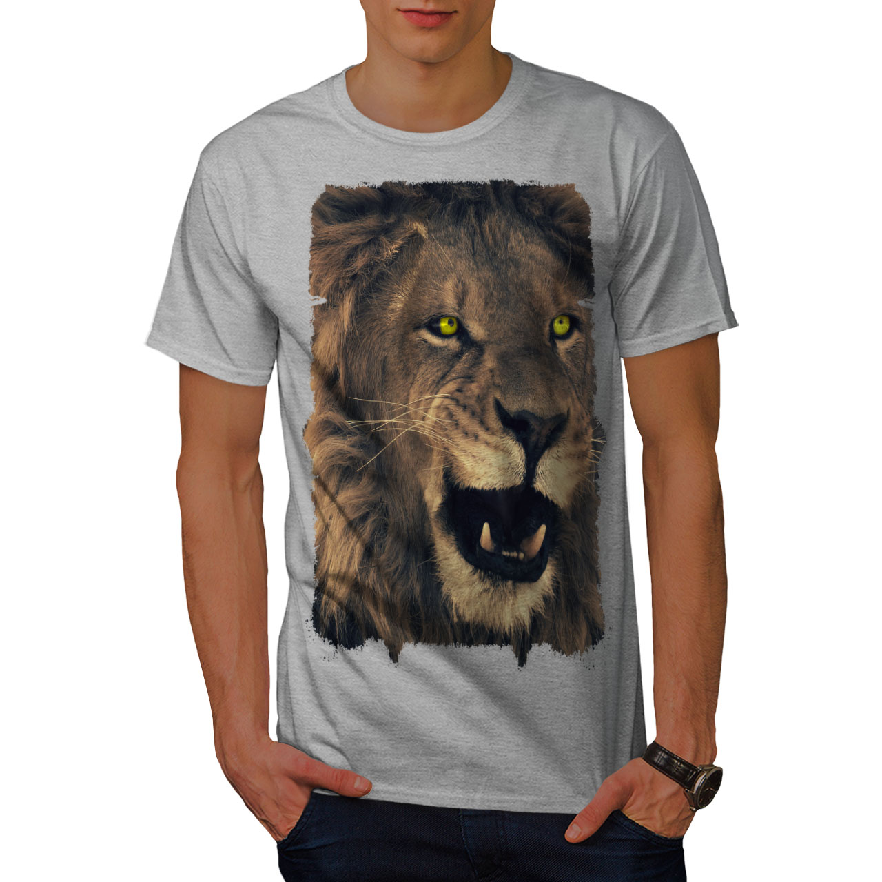 Wellcoda Lion Eye Face Wild Mens T-shirt, Beast Graphic Design Printed ...