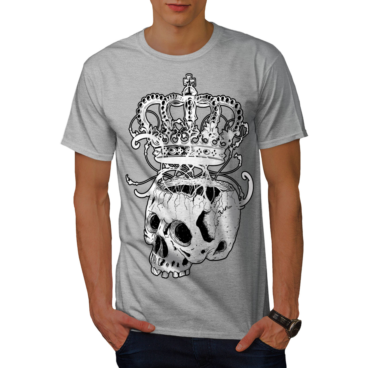 Wellcoda Crown Skeleton Rock Mens T-shirt, Hippie Graphic Design ...