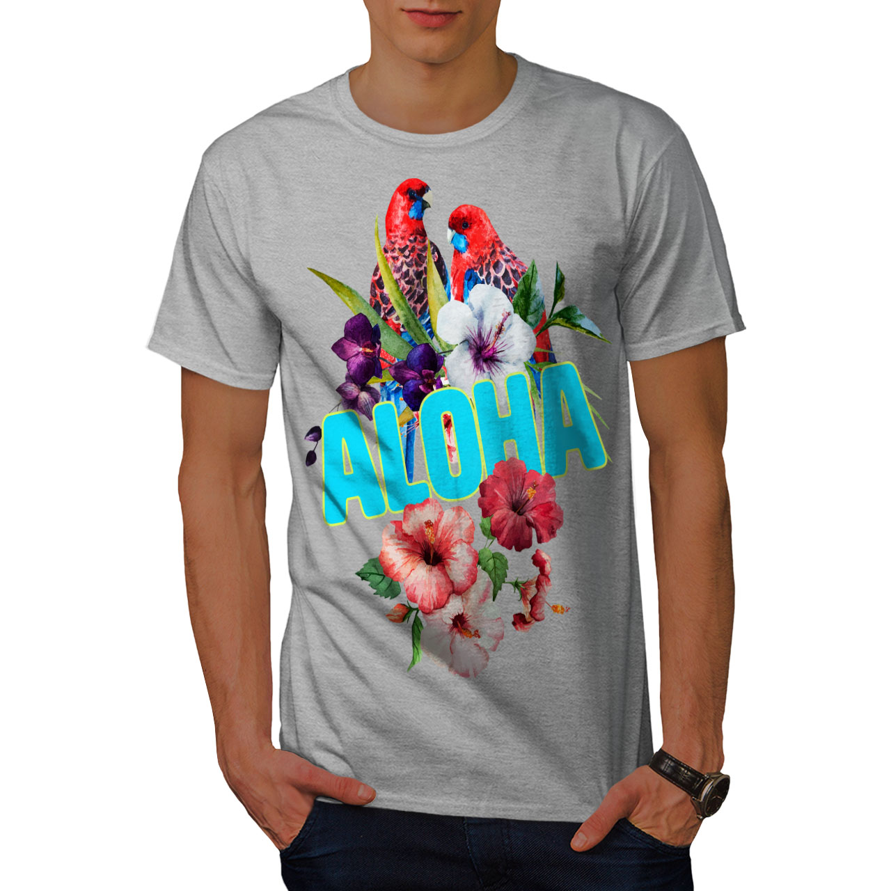 Wellcoda Hawaiian Aloha Bloom Mens T-shirt, Bird Graphic Design Printed ...