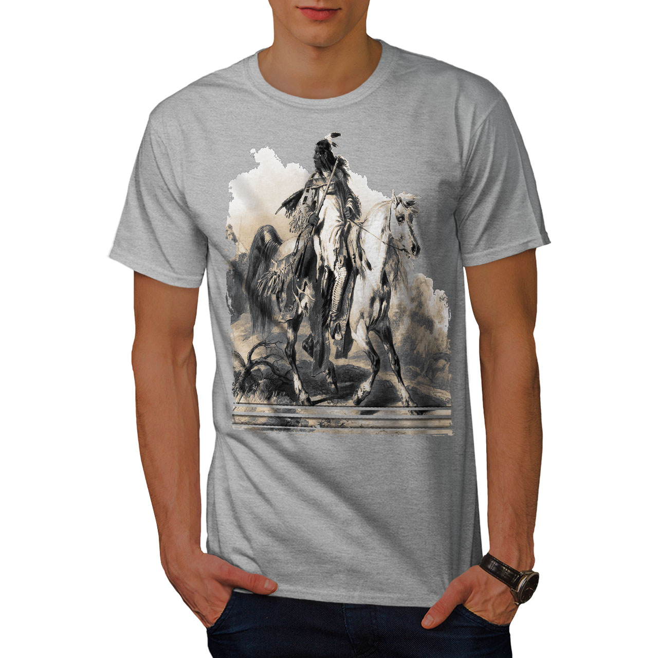 Wellcoda Native American Ride Mens T-shirt, Warrior Graphic Design ...