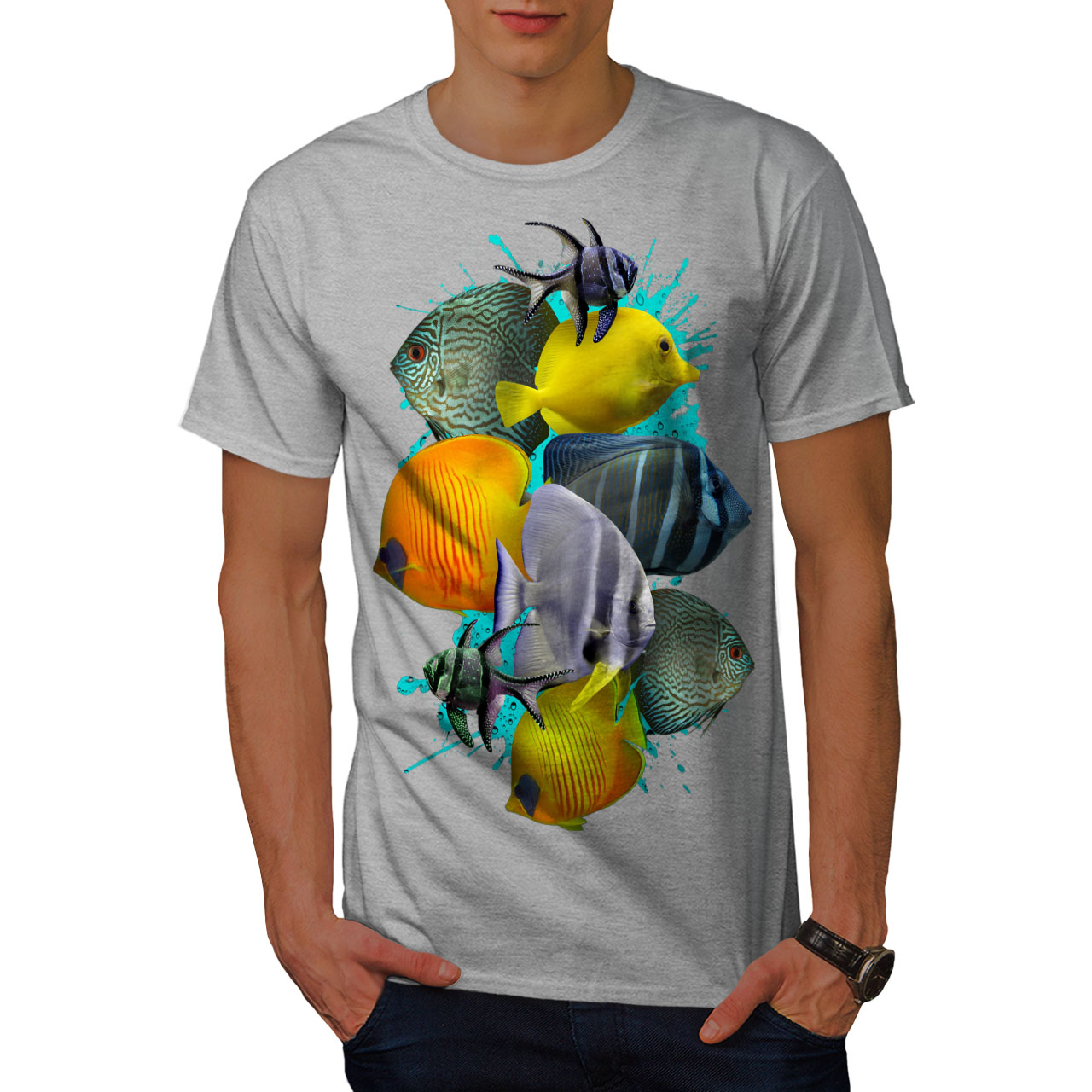 Water Graphic Design Printed Tee Wellcoda Ocean Fish Nature Mens T-shirt - 1