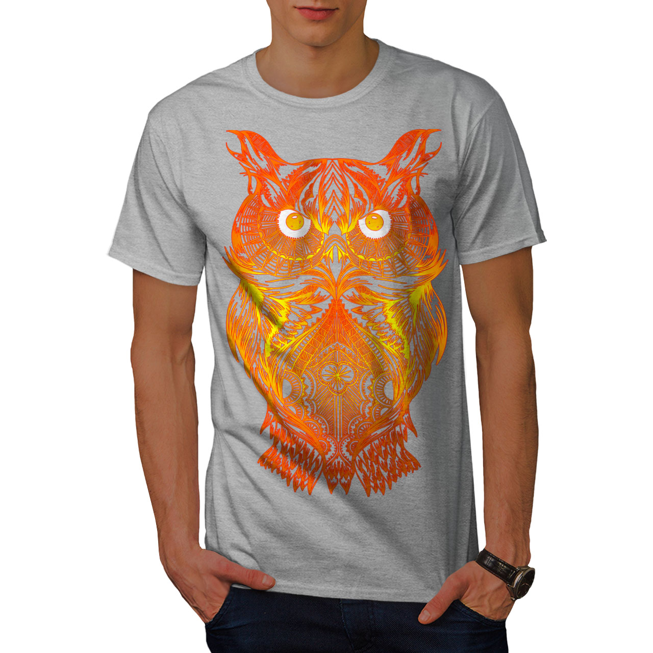 thumbnail 15  - Wellcoda Night Owl On Fire Mens T-shirt, Burning Graphic Design Printed Tee