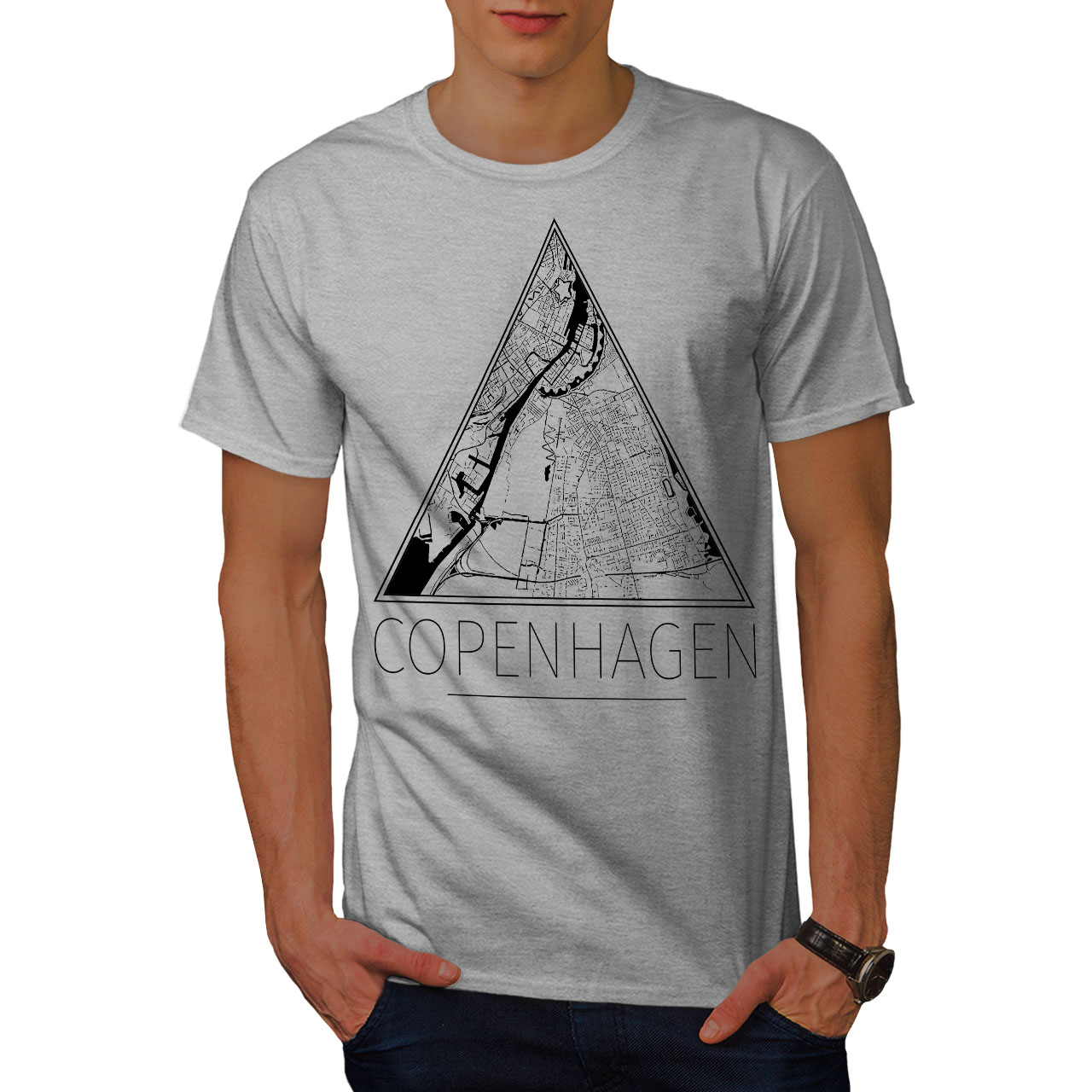 Big Graphic Design Printed Tee Wellcoda Denmark Copenhagen Mens T-shirt