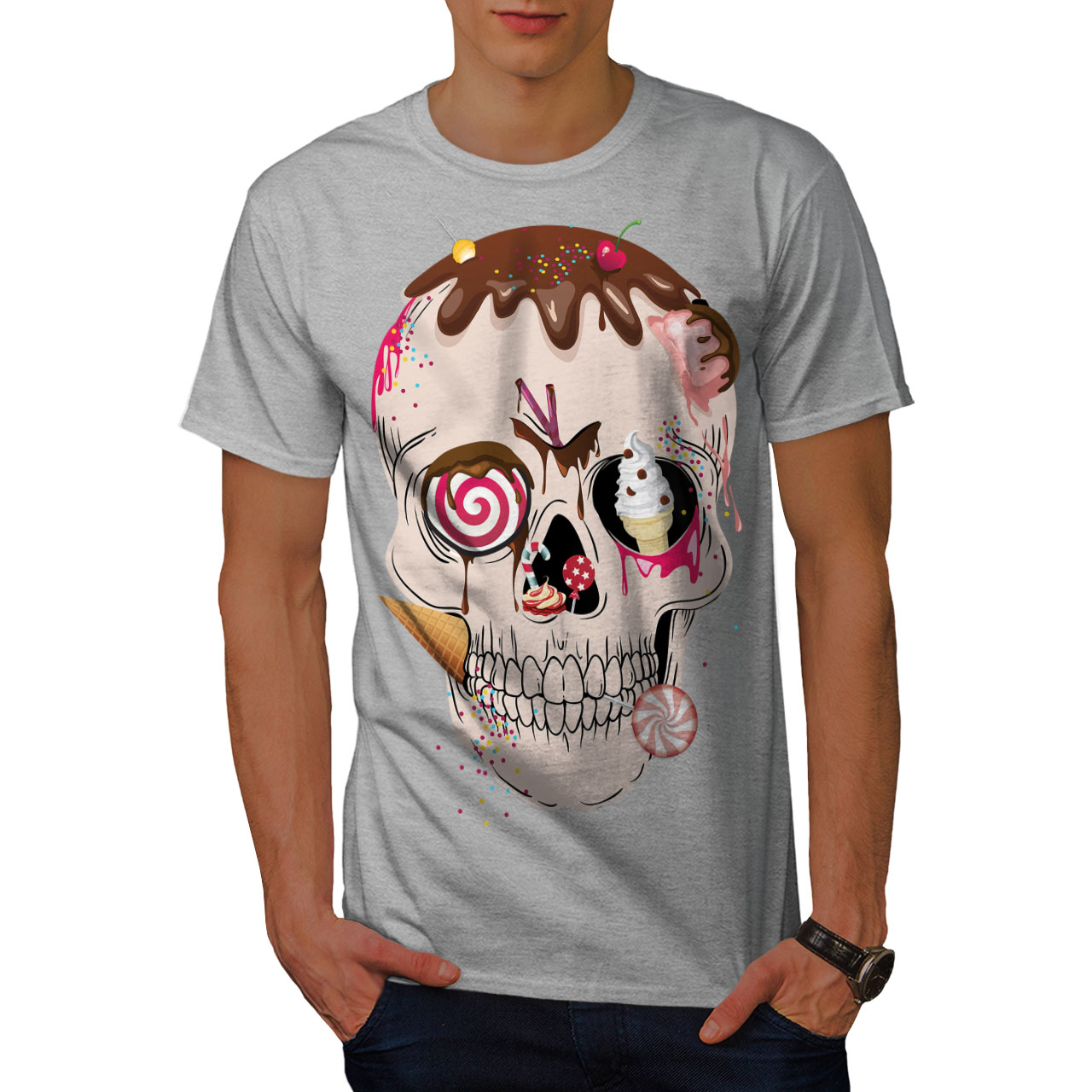 Wellcoda Junk Food Skeleton Mens T-shirt, Festival Graphic ...
