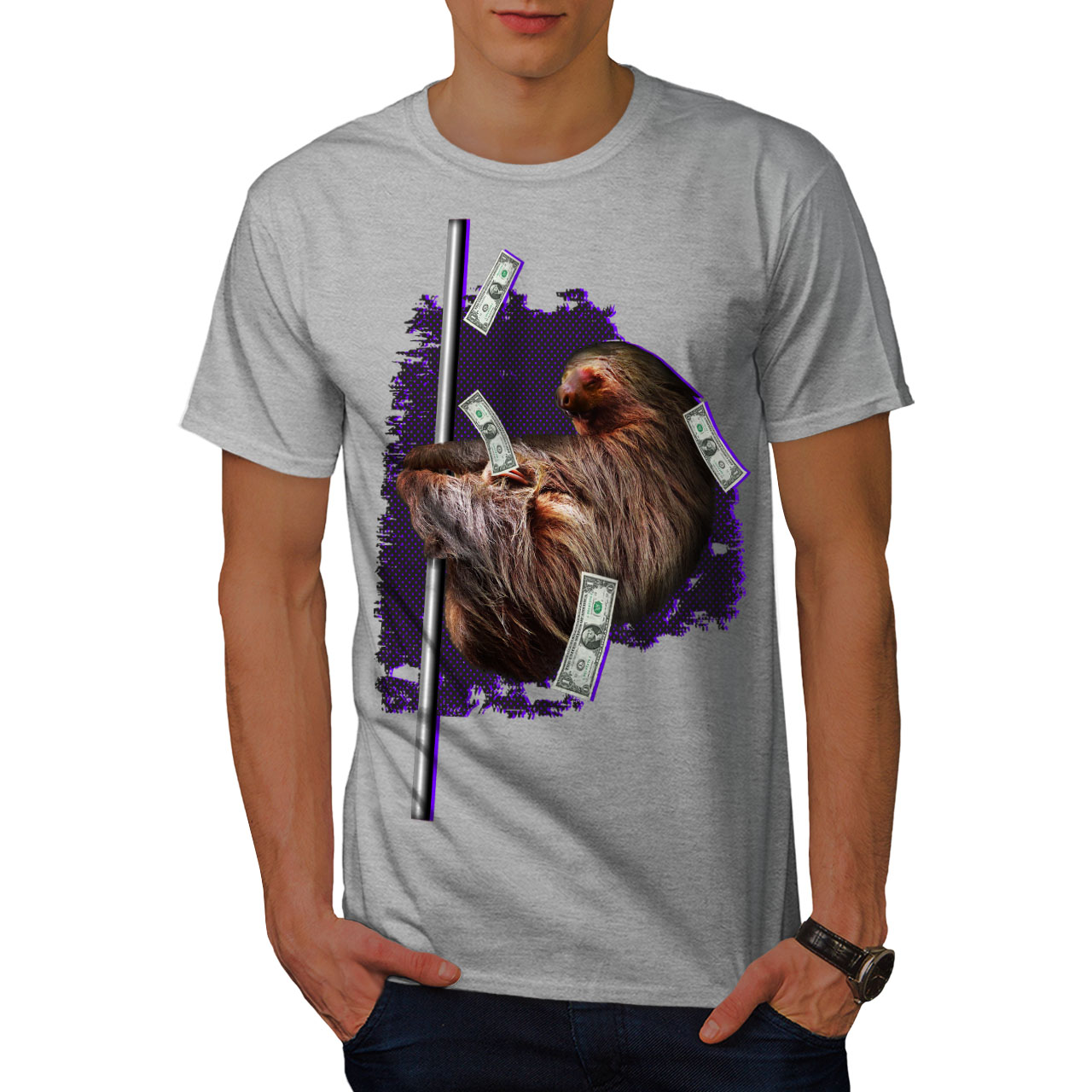 Wellcoda Sloth Cash Funny Animal Mens T-shirt, Wild Graphic Design ...