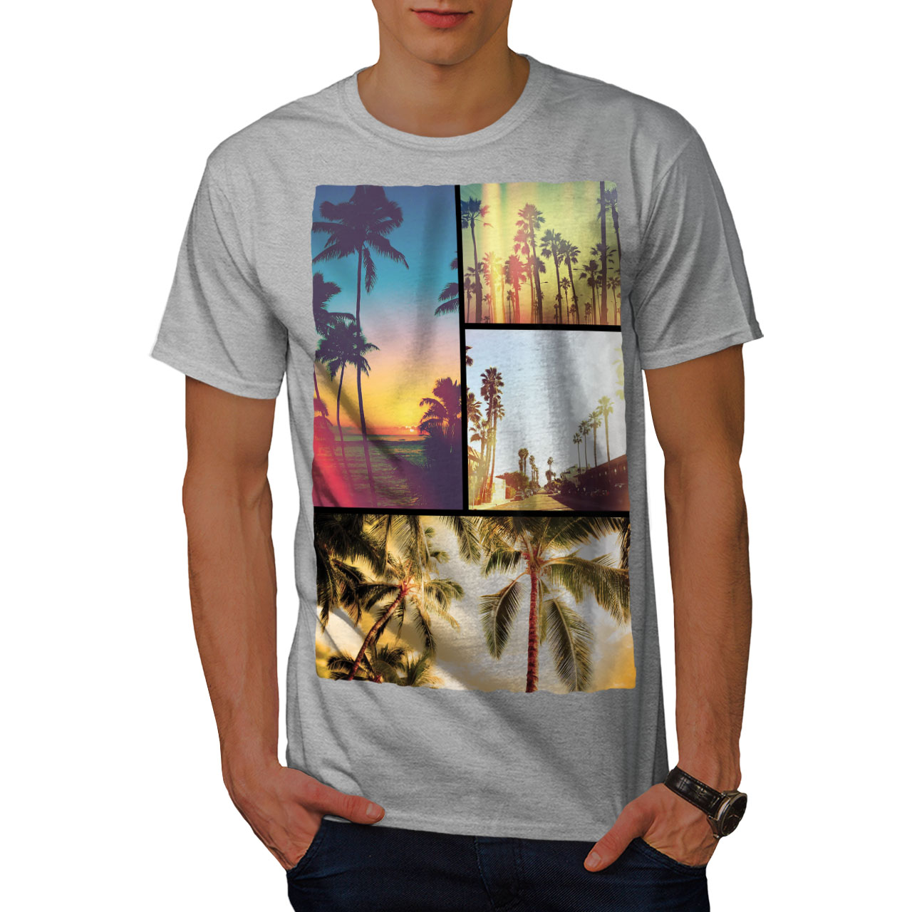 Wellcoda California Collage Mens T-shirt, Palms Graphic Design Printed ...