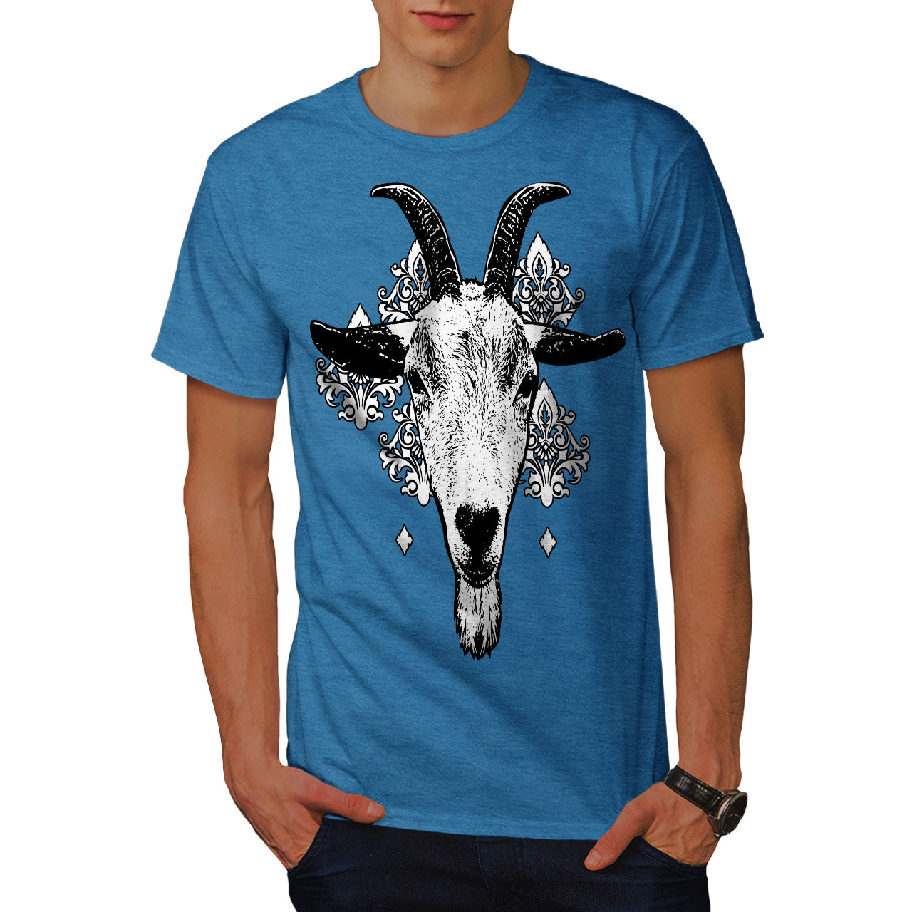 Wellcoda Goat Metal Creep Mens T-shirt, Animal Graphic Design Printed ...