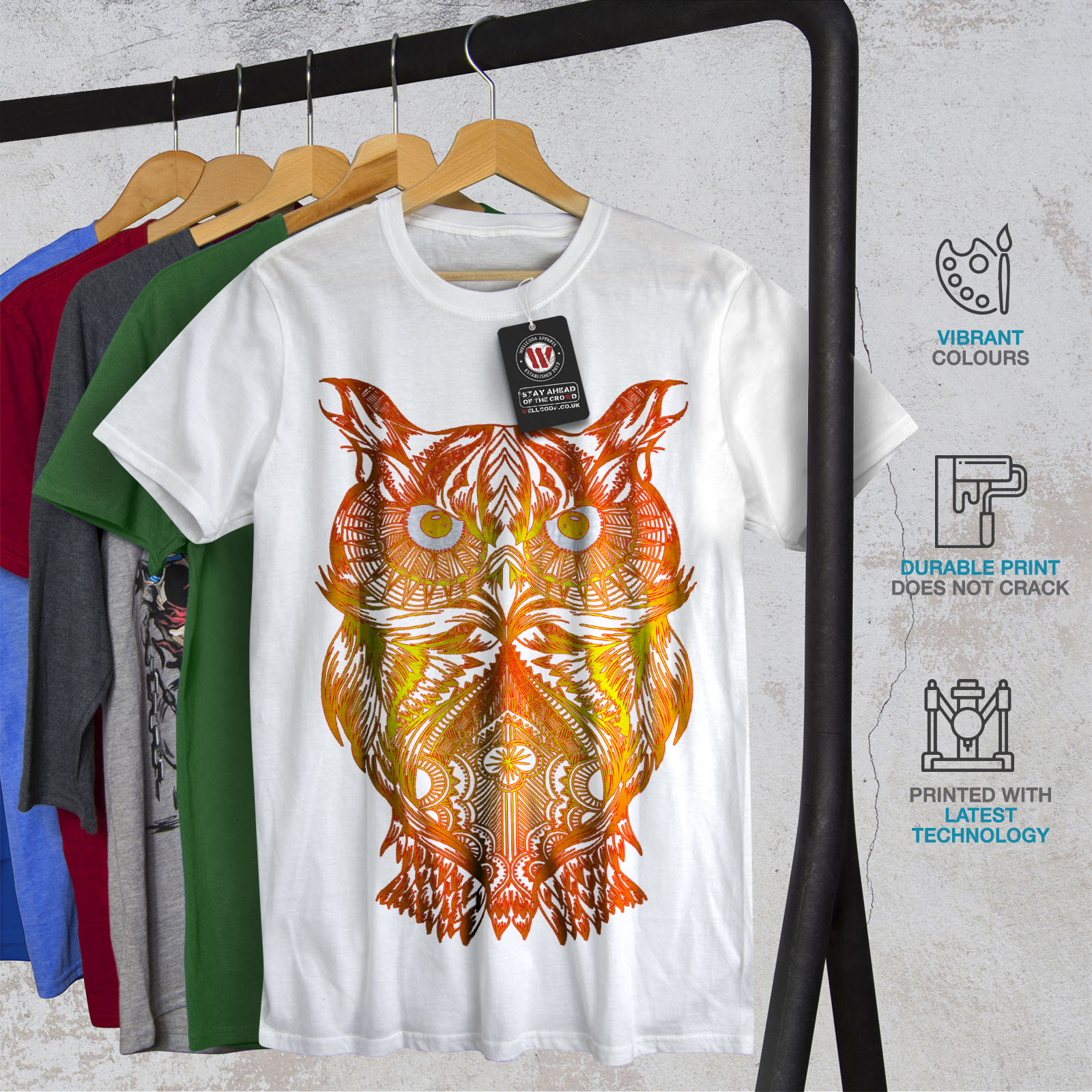 thumbnail 12  - Wellcoda Night Owl On Fire Mens T-shirt, Burning Graphic Design Printed Tee