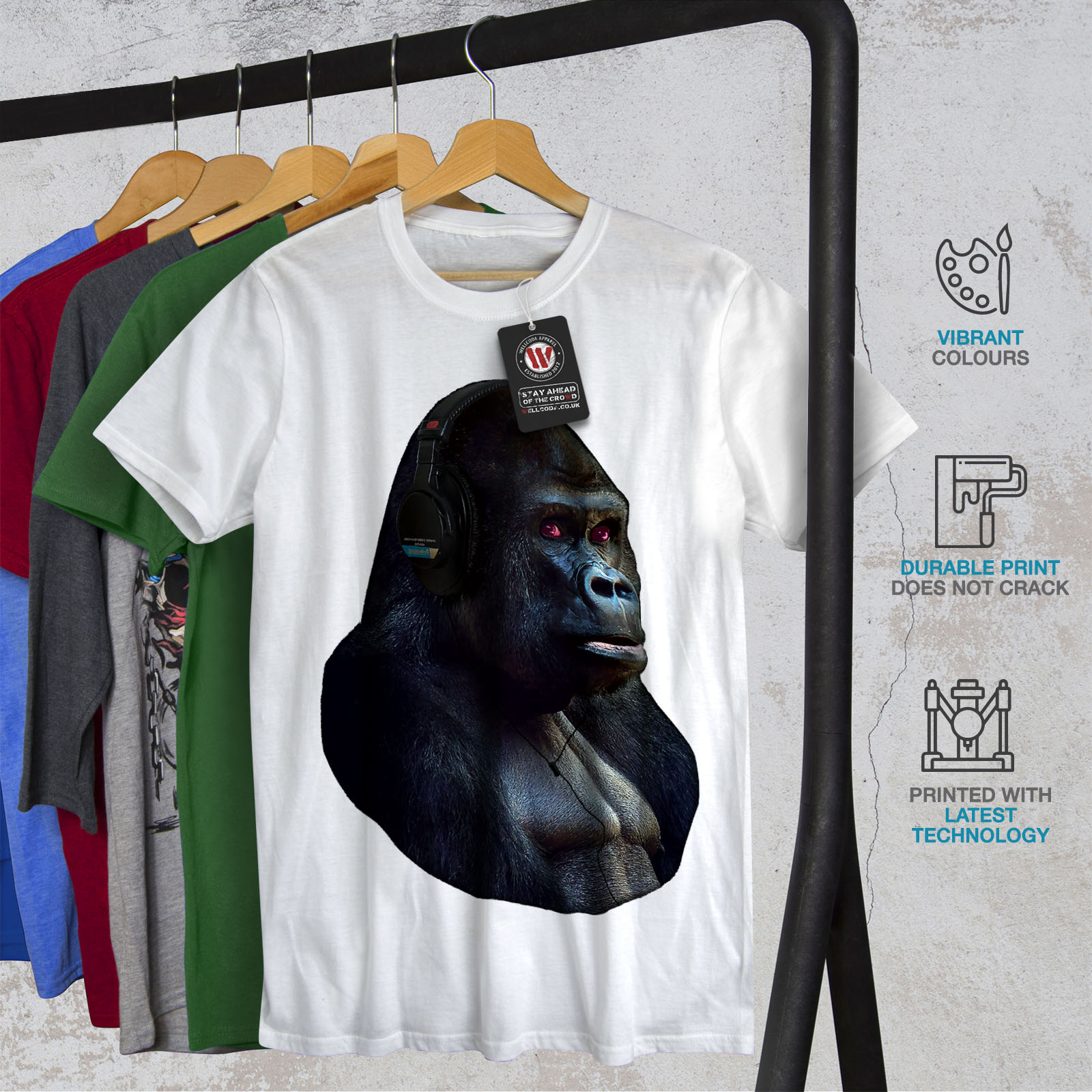 Wellcoda Monkey Headphones Mens T-shirt, Headphone Graphic Design ...