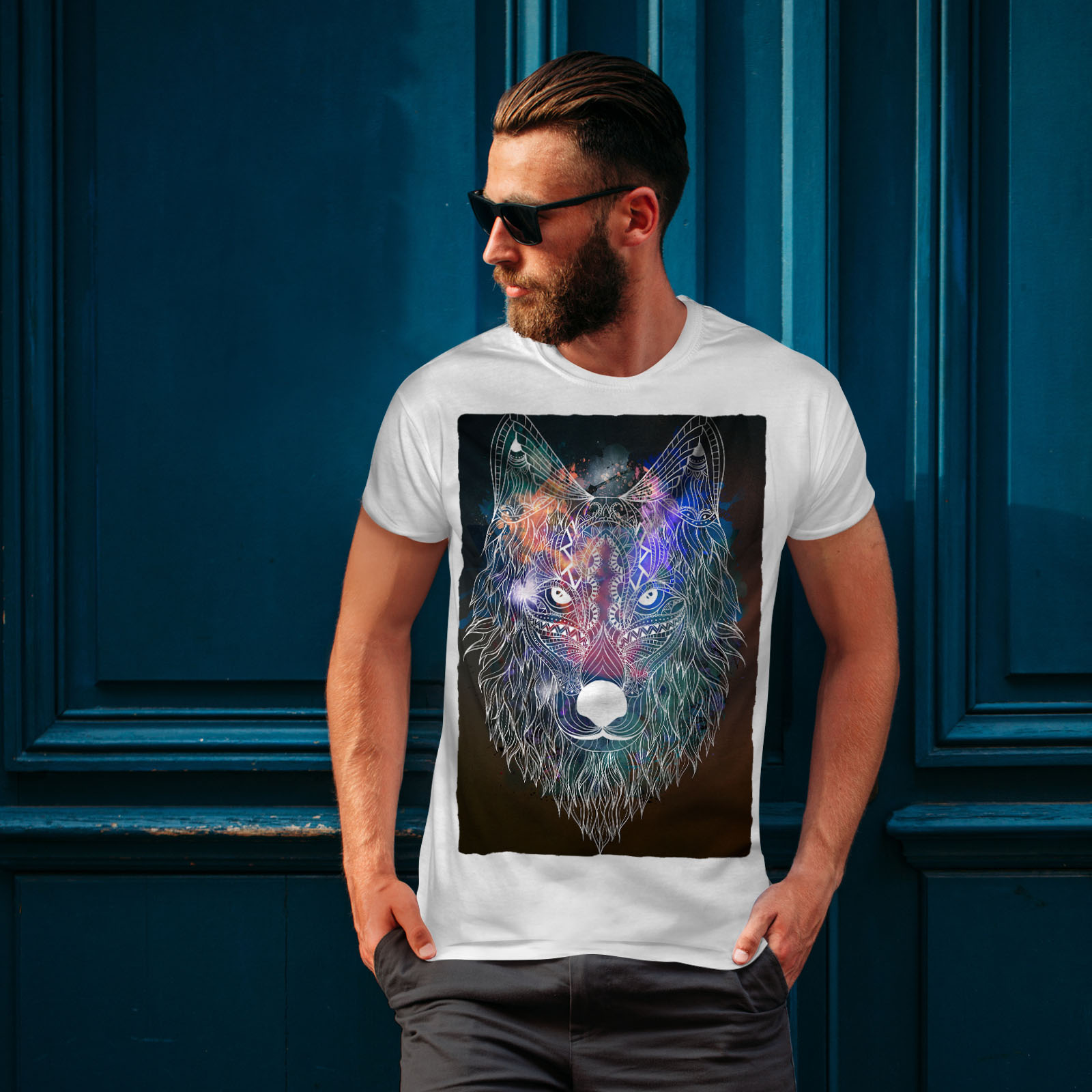 Head Graphic Design Printed Tee Wellcoda Wolf Freak Mens T-shirt