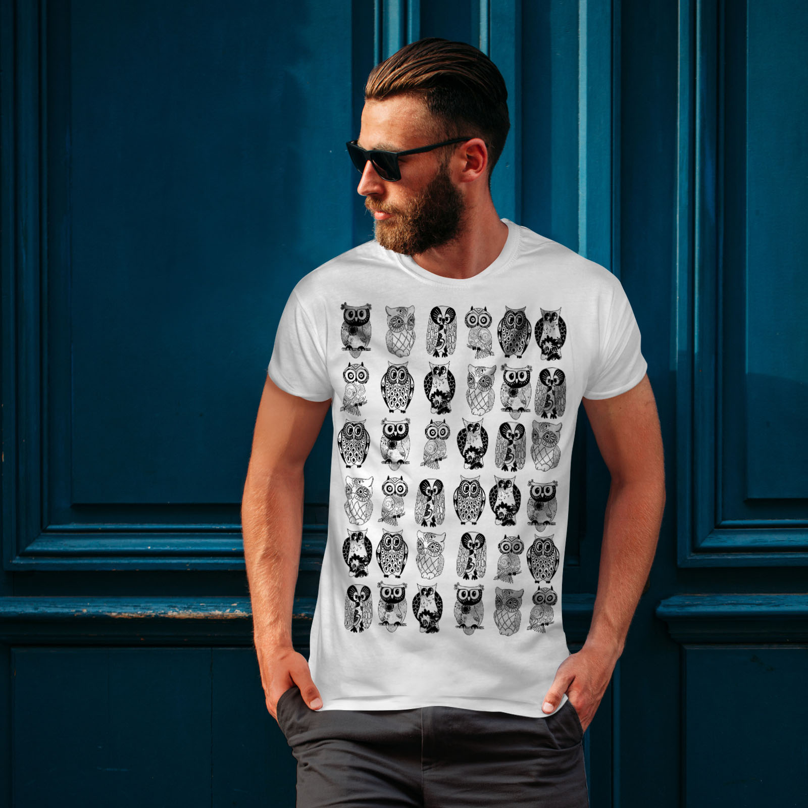 Wellcoda Multiple Owl Funny Mens T-shirt Bird Graphic Design Printed Tee