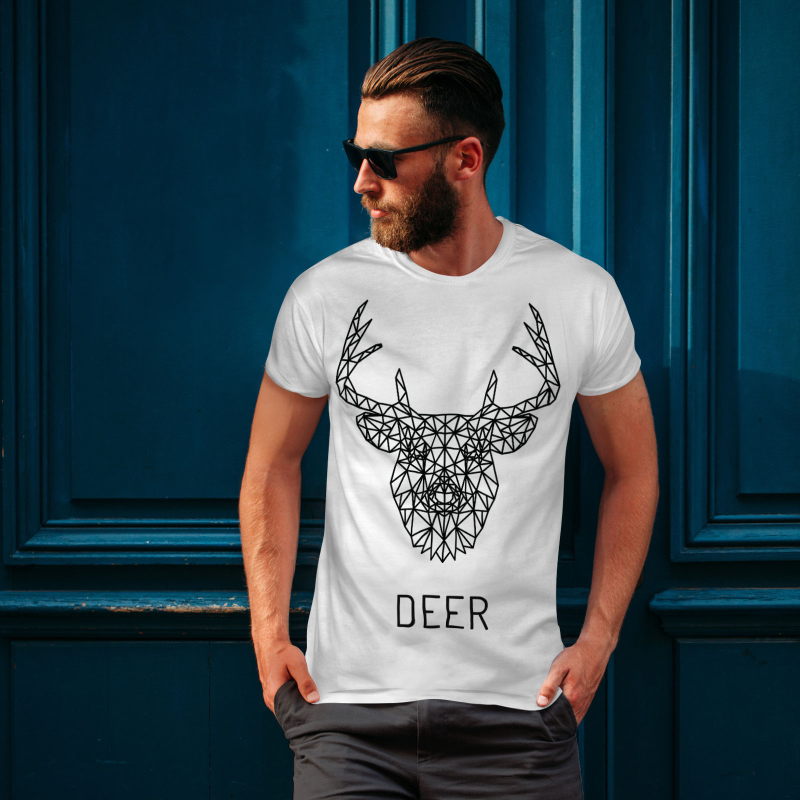 Wellcoda Deer Head Graphic Mens T-shirt, Linework Graphic Design ...