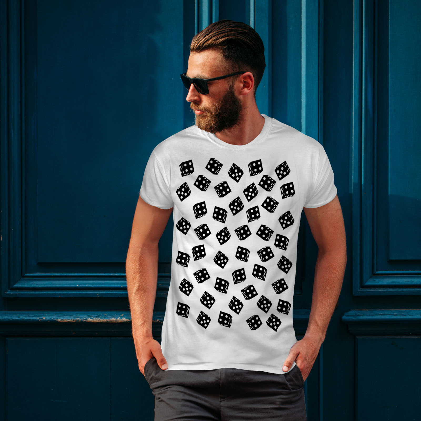 Wellcoda Lucky Dice Pattern Mens Tshirt, Gambler Graphic Design
