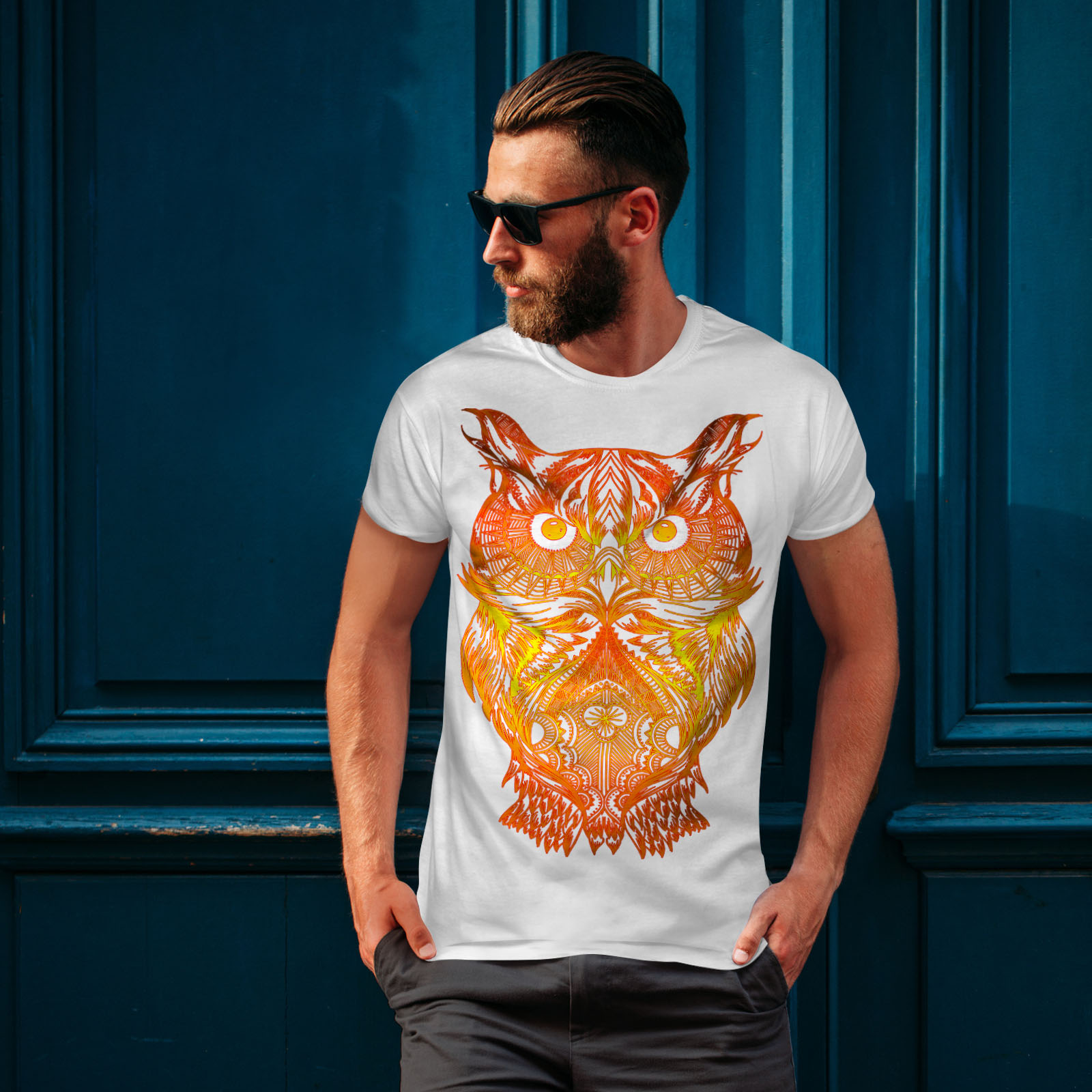thumbnail 10  - Wellcoda Night Owl On Fire Mens T-shirt, Burning Graphic Design Printed Tee