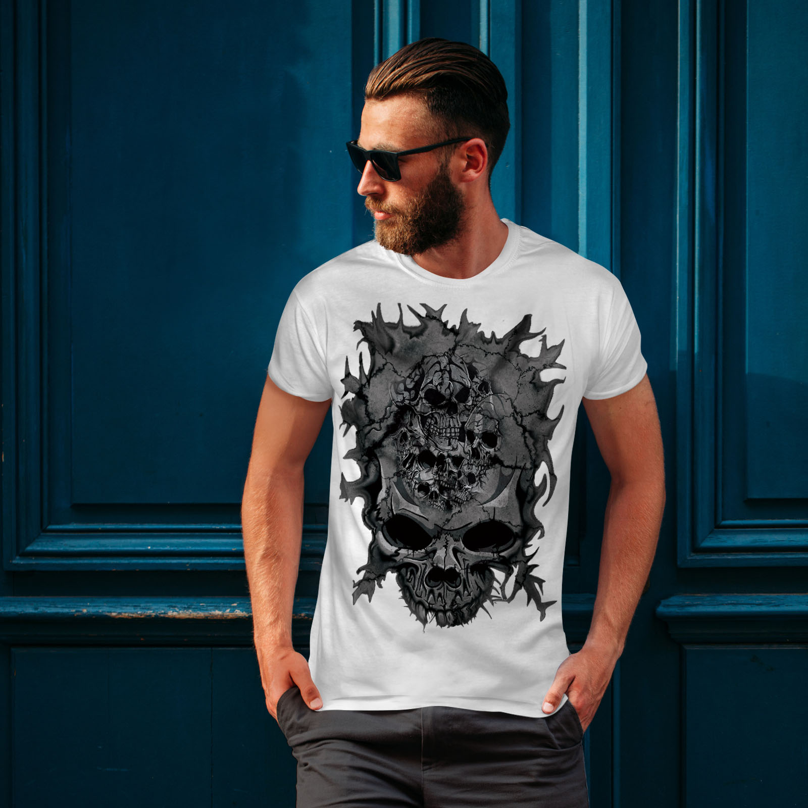 Wellcoda Death Skull Evil Skelet Mens T-shirt, War Graphic Design ...
