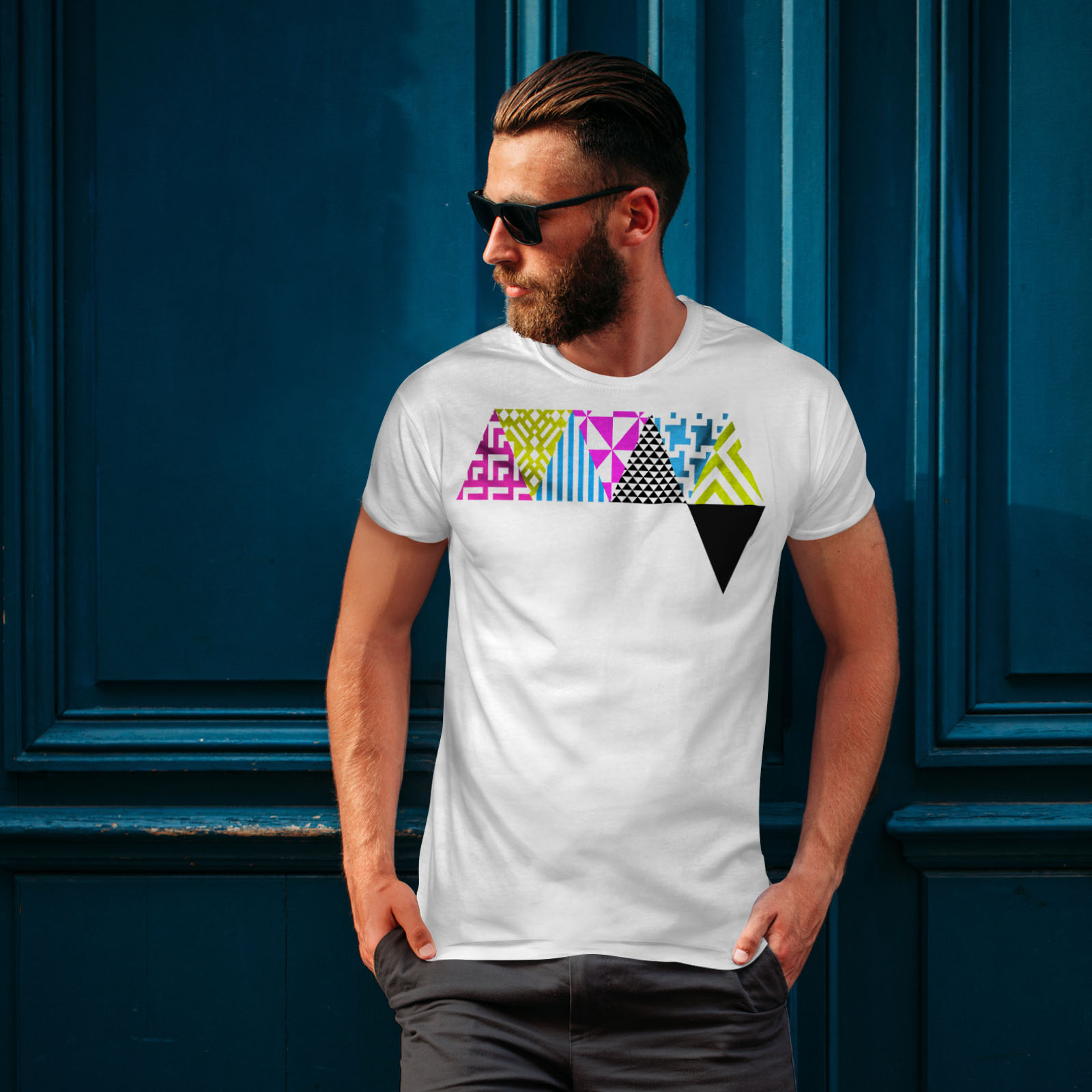Wellcoda Triangle Geometric Mens T-shirt, Pattern Graphic Design ...