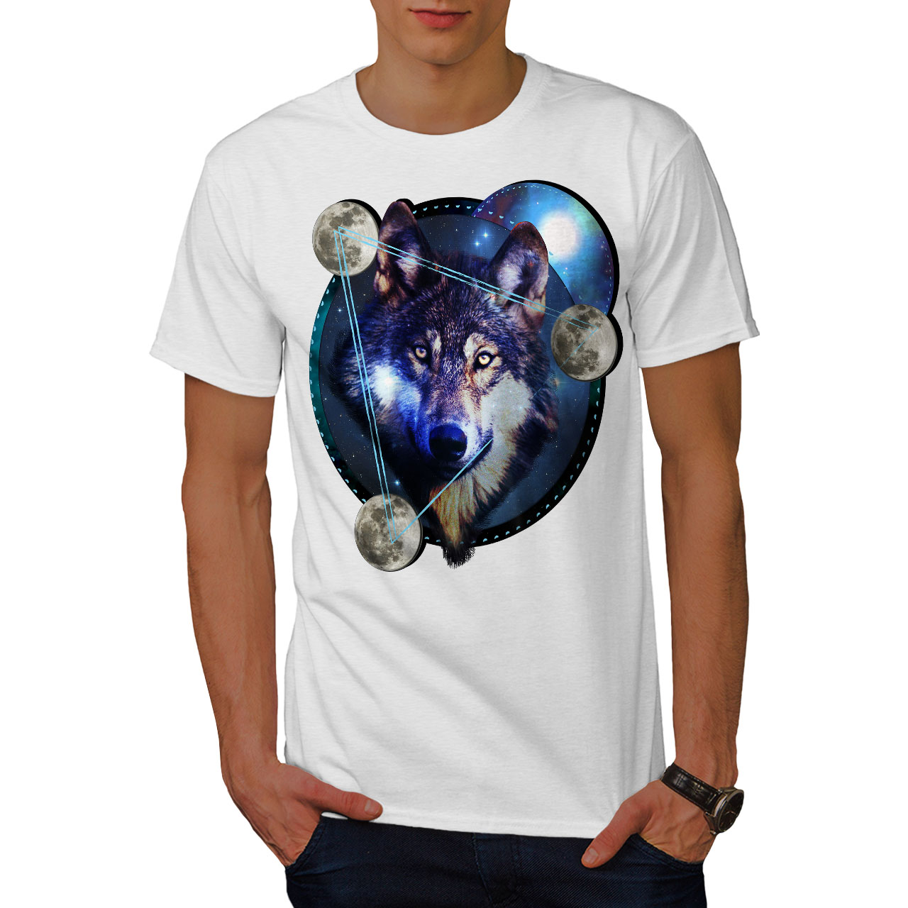 Wellcoda Galaxy Space Wolf Mens T-shirt, Galaxy Graphic Design Printed ...