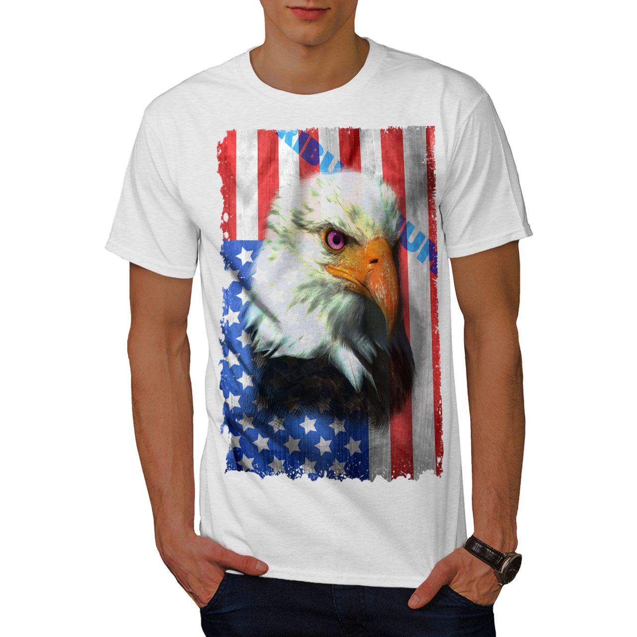 Wellcoda American Eagle Flag USA Mens T-shirt Eagle Graphic Design Printed Tee