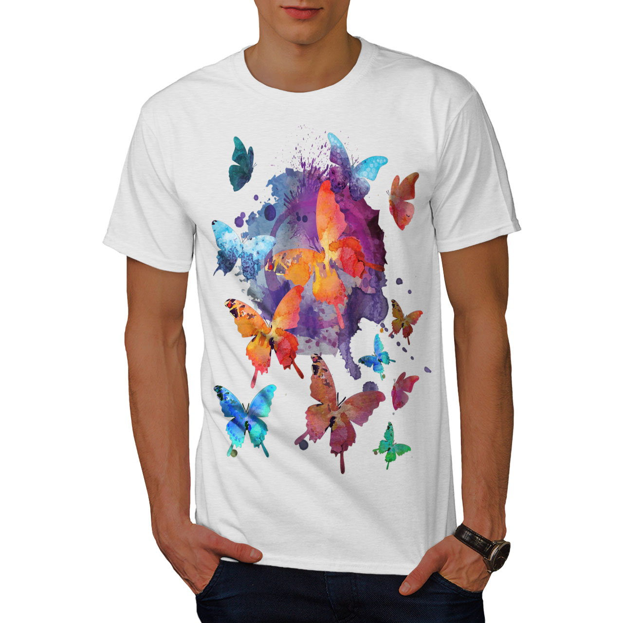 Wellcoda Butterfly Colorful Mens T-shirt, Nature Graphic Design Printed ...