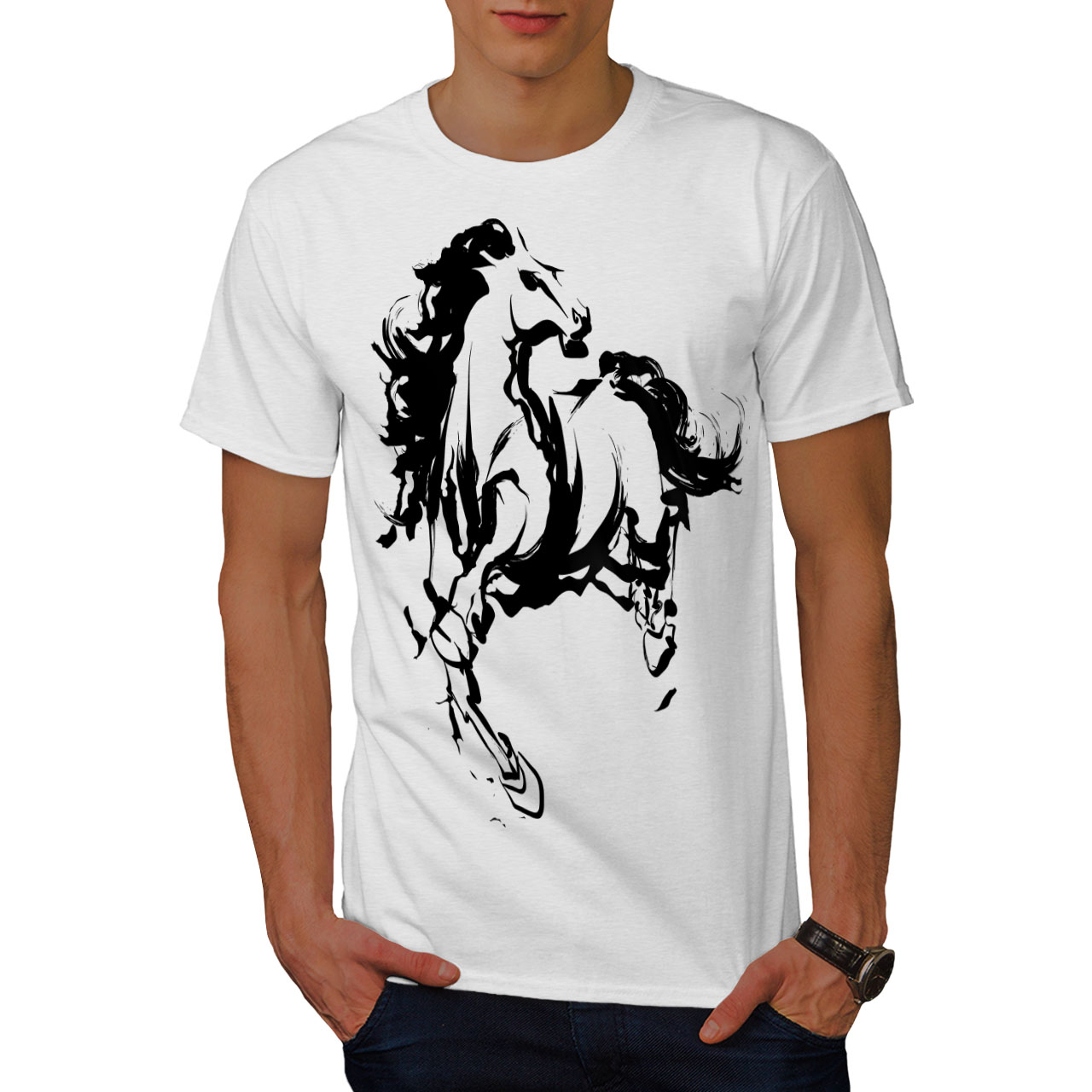 Wellcoda Horse Cool Printed Mens T-shirt, Wild Graphic Design Printed ...