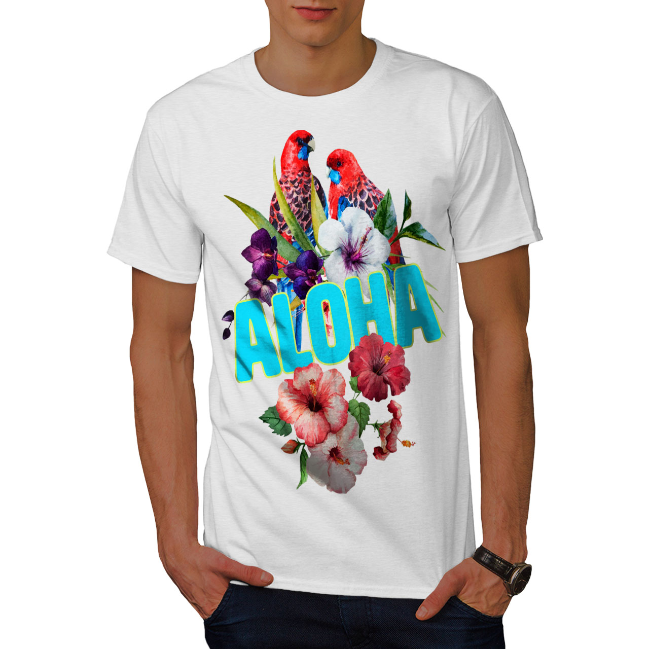 Wellcoda Hawaiian Aloha Bloom Mens T-shirt, Bird Graphic Design Printed ...