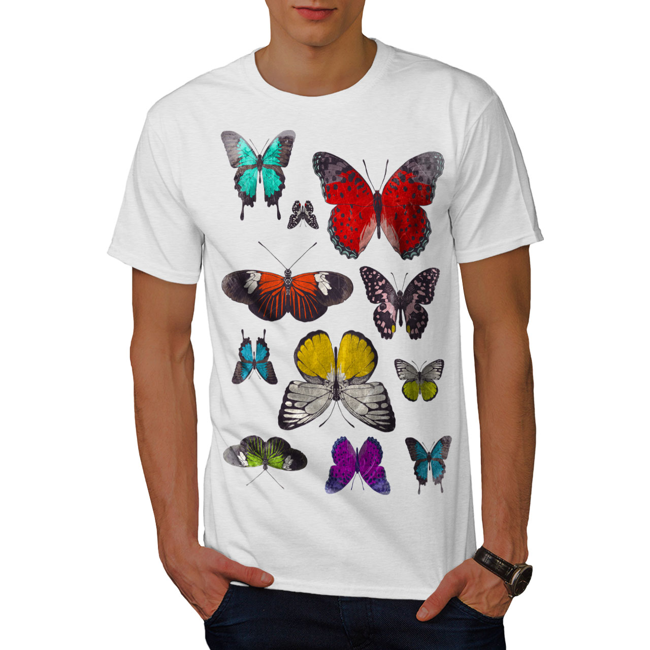 Wellcoda Butterfly Collection Mens T-shirt, Color Graphic Design ...