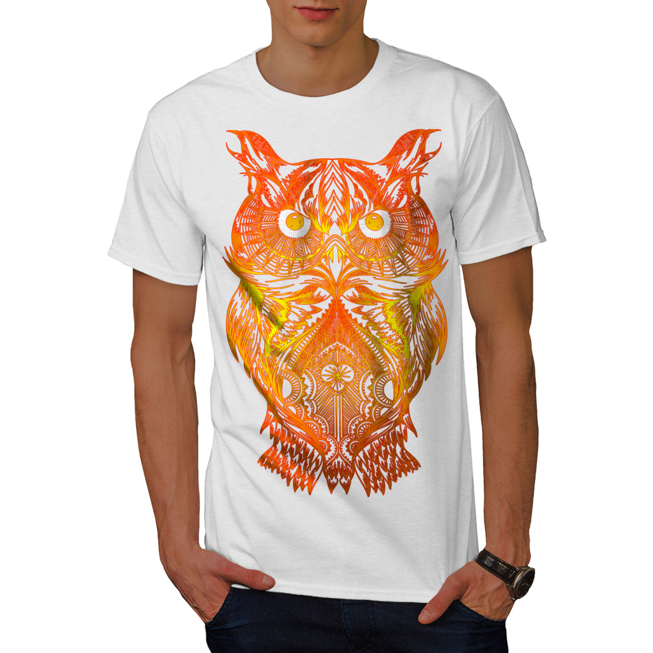 thumbnail 9  - Wellcoda Night Owl On Fire Mens T-shirt, Burning Graphic Design Printed Tee