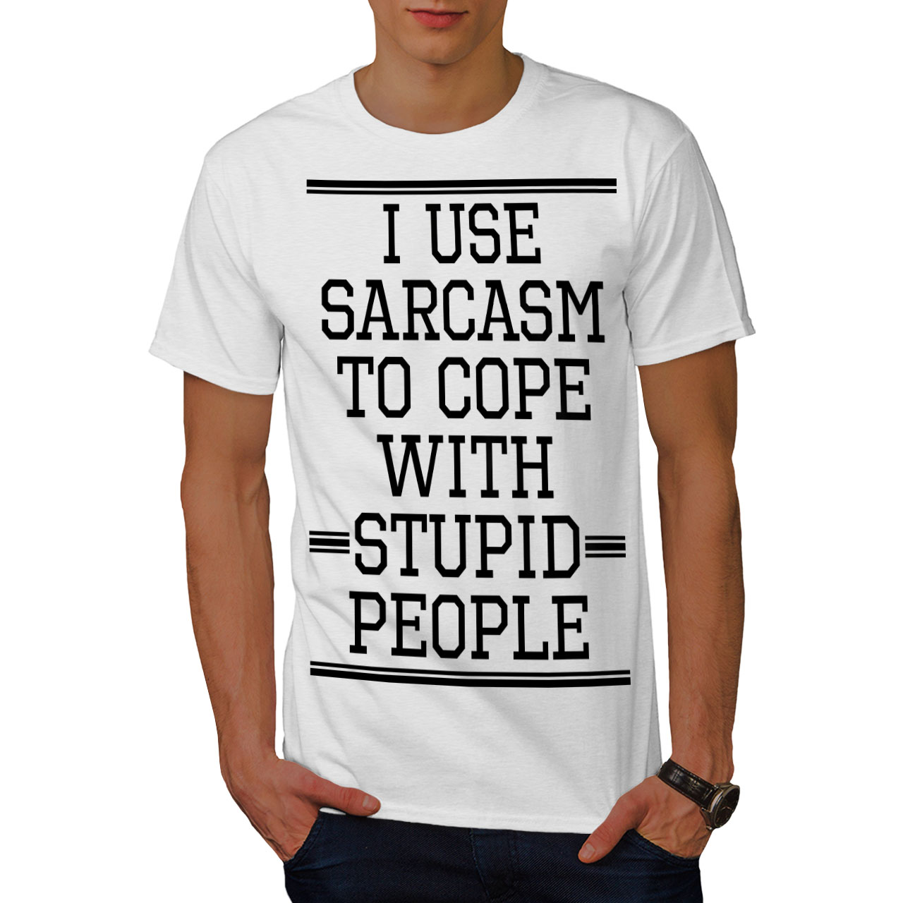 Wellcoda Use Sarcasm Stupid Mens T Shirt Fight Graphic Design Printed