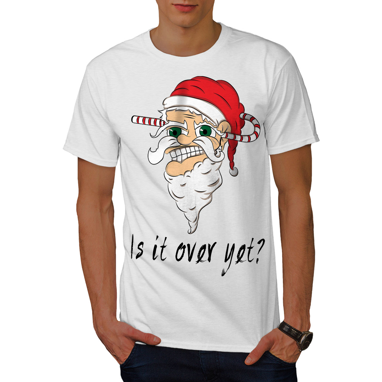 Wellcoda Santa Claus Womens V-Neck T-shirt Christmas Graphic Design Tee