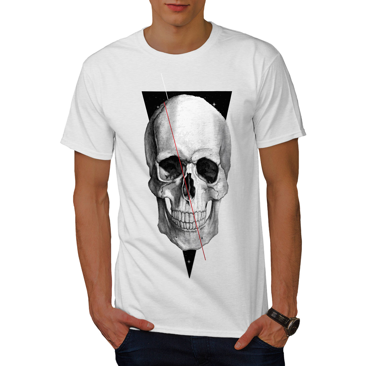 Wellcoda Rock Skull Heart Mens Long Sleeve T-shirt Scary Graphic Design 