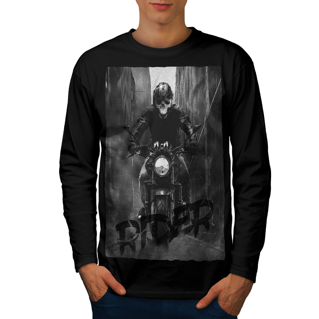 Death Graphic Design Wellcoda Grim Reaper Biker Mens Long Sleeve T-shirt