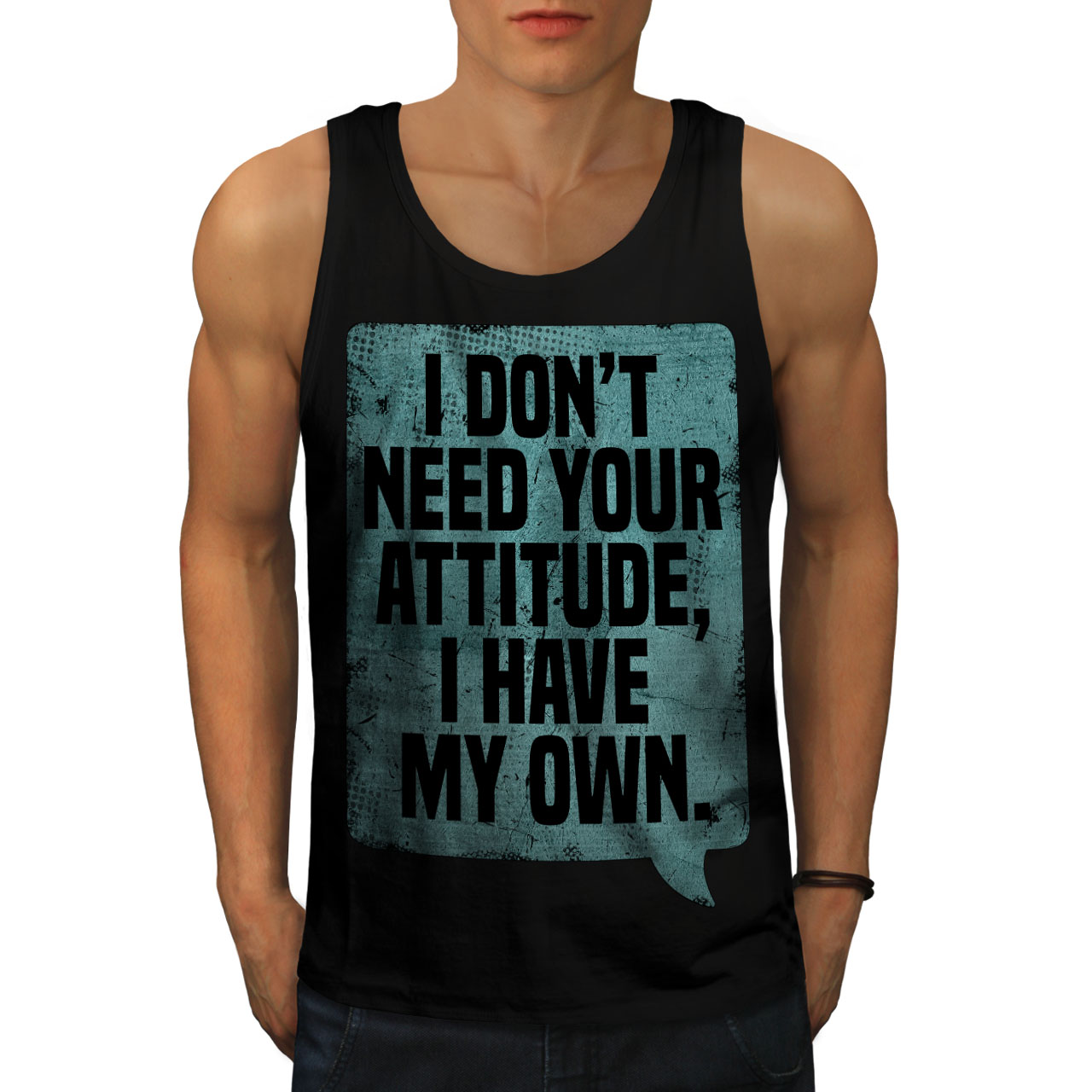 Wellcoda My Attitude Saying Funny Mens Tank Top Have Active Sports Shirt