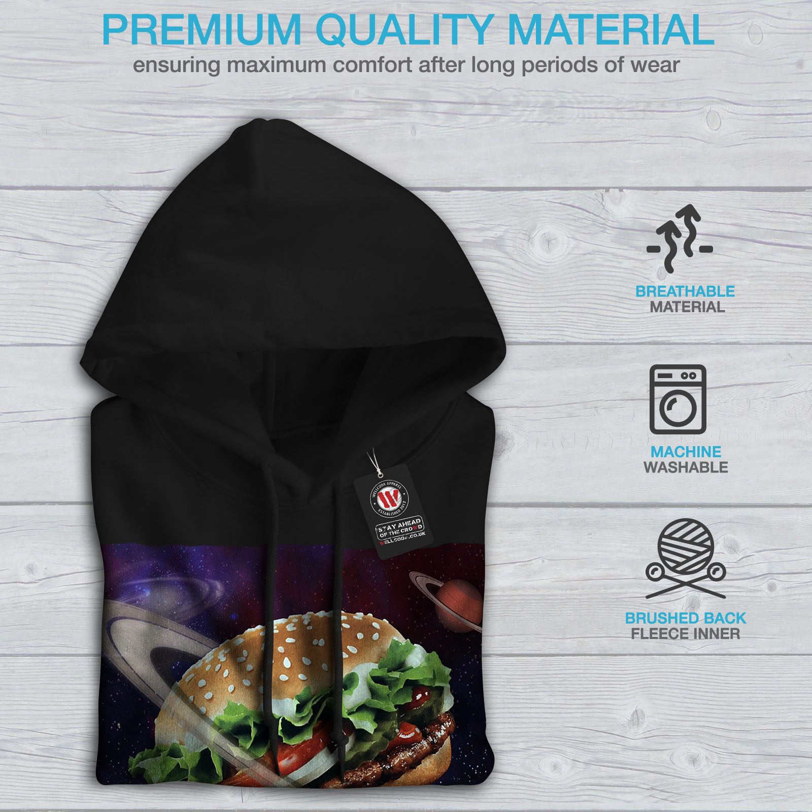 Wellcoda Space Burger Cat Fun Womens Hoodie Kitten Casual Hooded Sweatshirt Wellcoda Space Burger Cat Fun Womens Hoodie Kitten Casual Hooded Sweatshirt