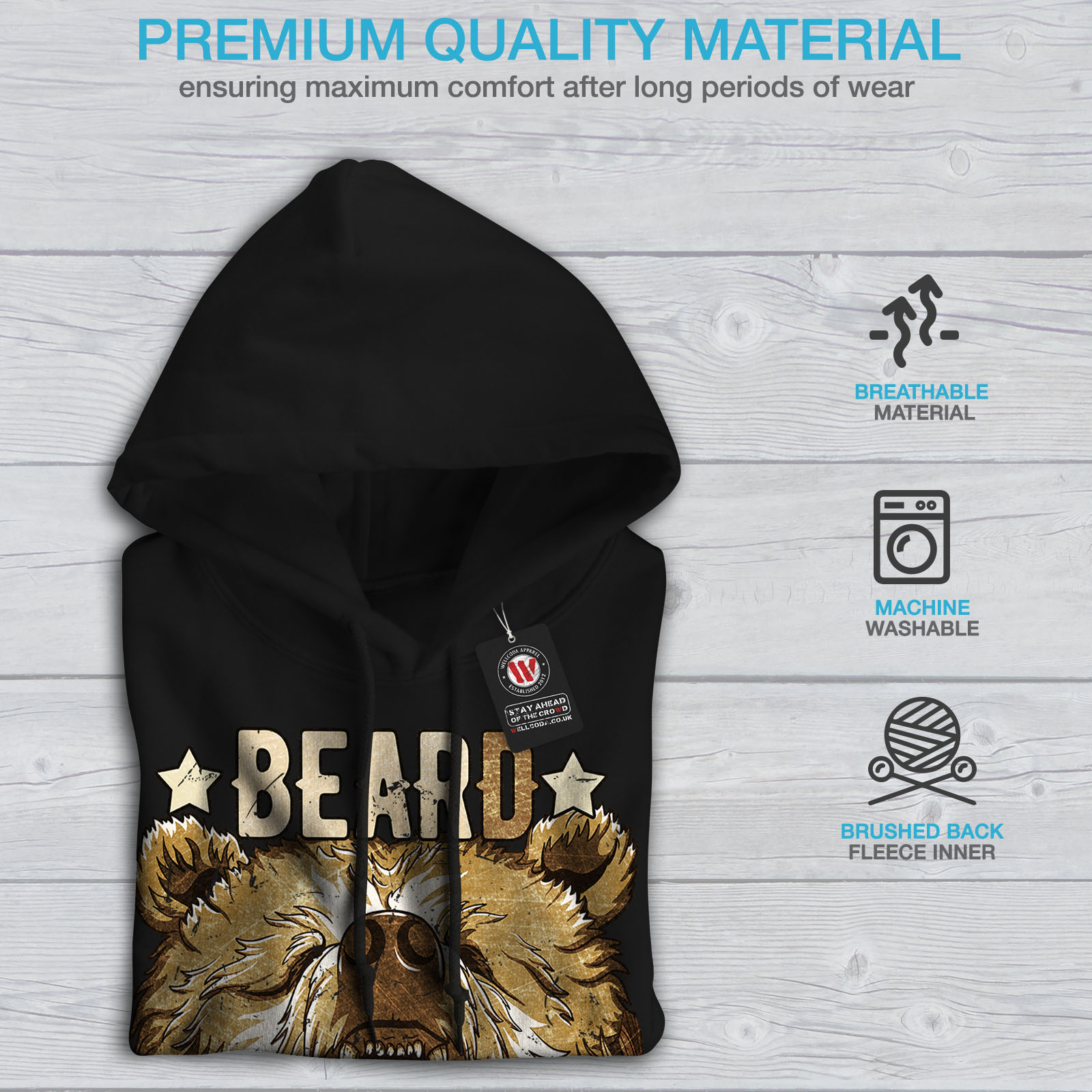 Nature Casual Hooded Sweatshirt Wellcoda Hippie Beast Bear Mens Hoodie 