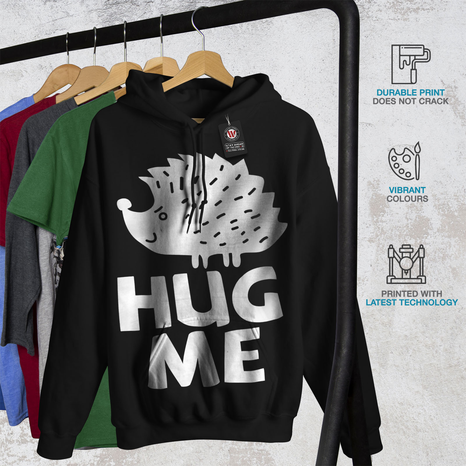Wellcoda Hug Me Hérisson Fun Femme Sweat-shirt humour Casual Pullover Pull 