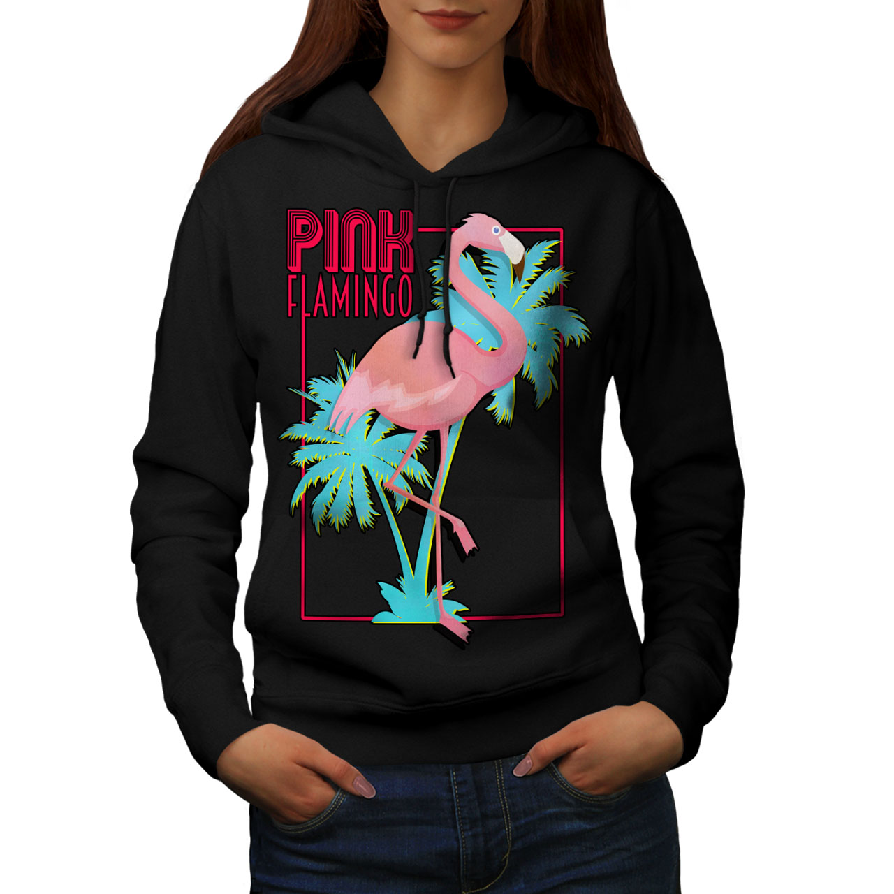 Tropical Casual Pullover Jumper Wellcoda Pink Flamingo Island Womens Sweatshirt 