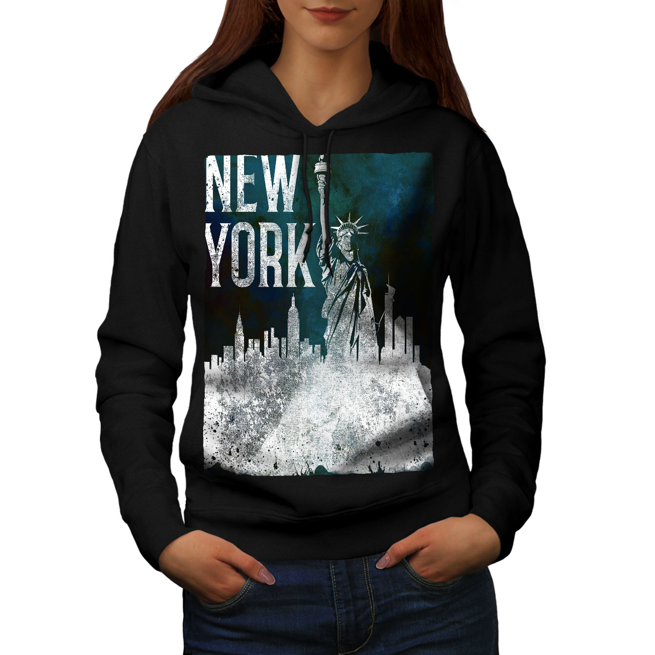 Wellcoda New York City Statue Womens Hoodie, American Casual Hooded Sweatshirt eBay
