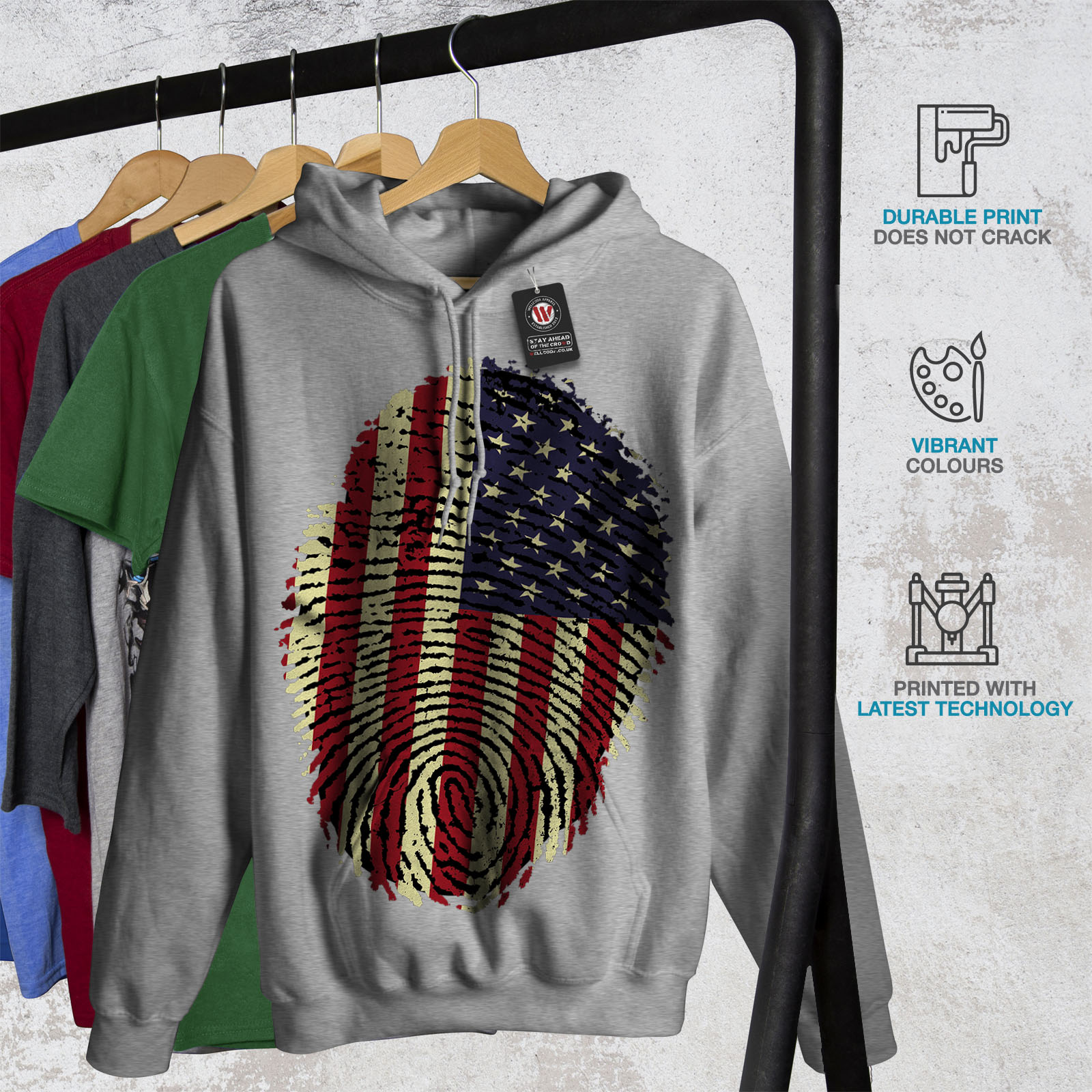 USA Casual Pullover Jumper Wellcoda American Fingerprint Mens Sweatshirt 