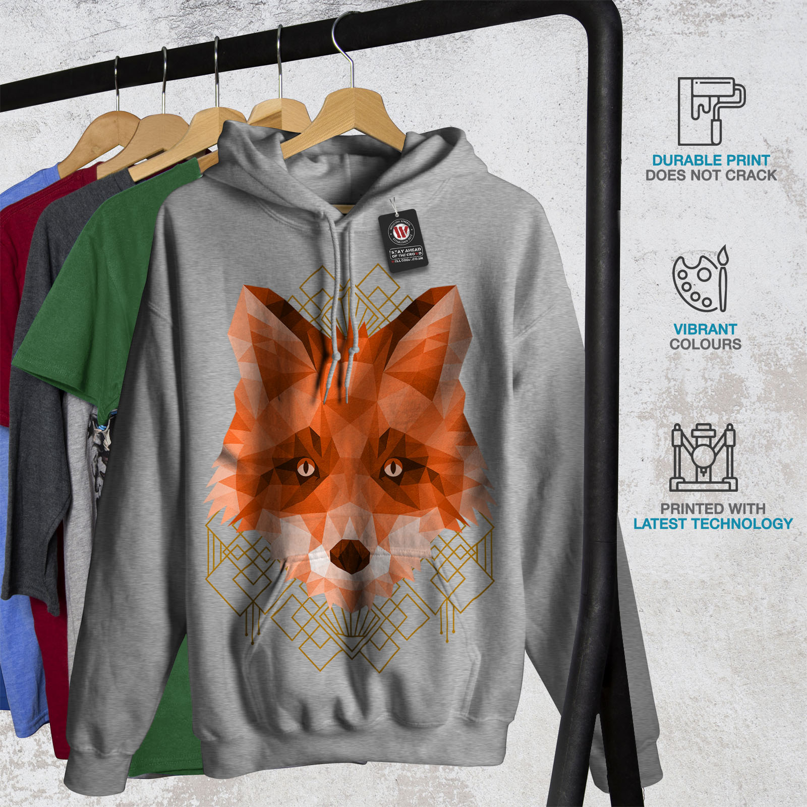 Wellcoda Polygonal Fire Fox Womens Hoodie, Animal Casual Hooded