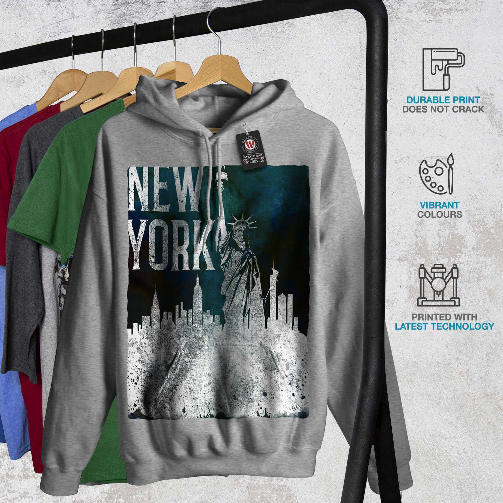American Casual Jumper Wellcoda New York City Statue Mens Contrast Hoodie