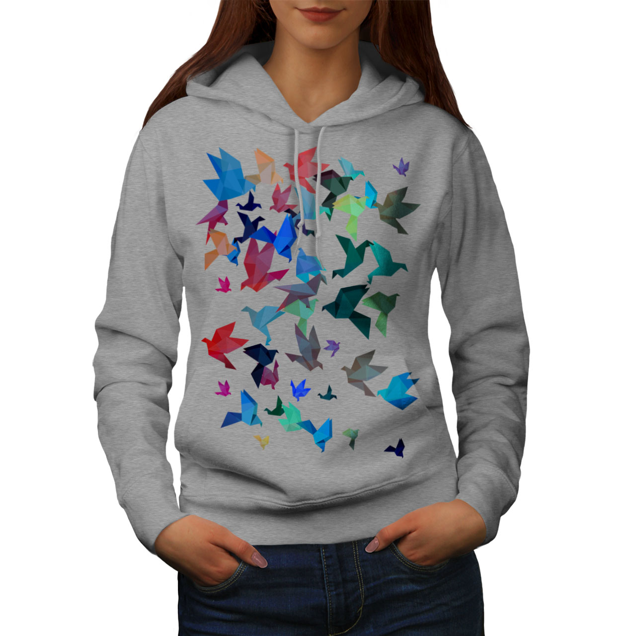 Craft Casual Pullover Pull Wellcoda origami oiseaux couleurs Femme Sweat-shirt 