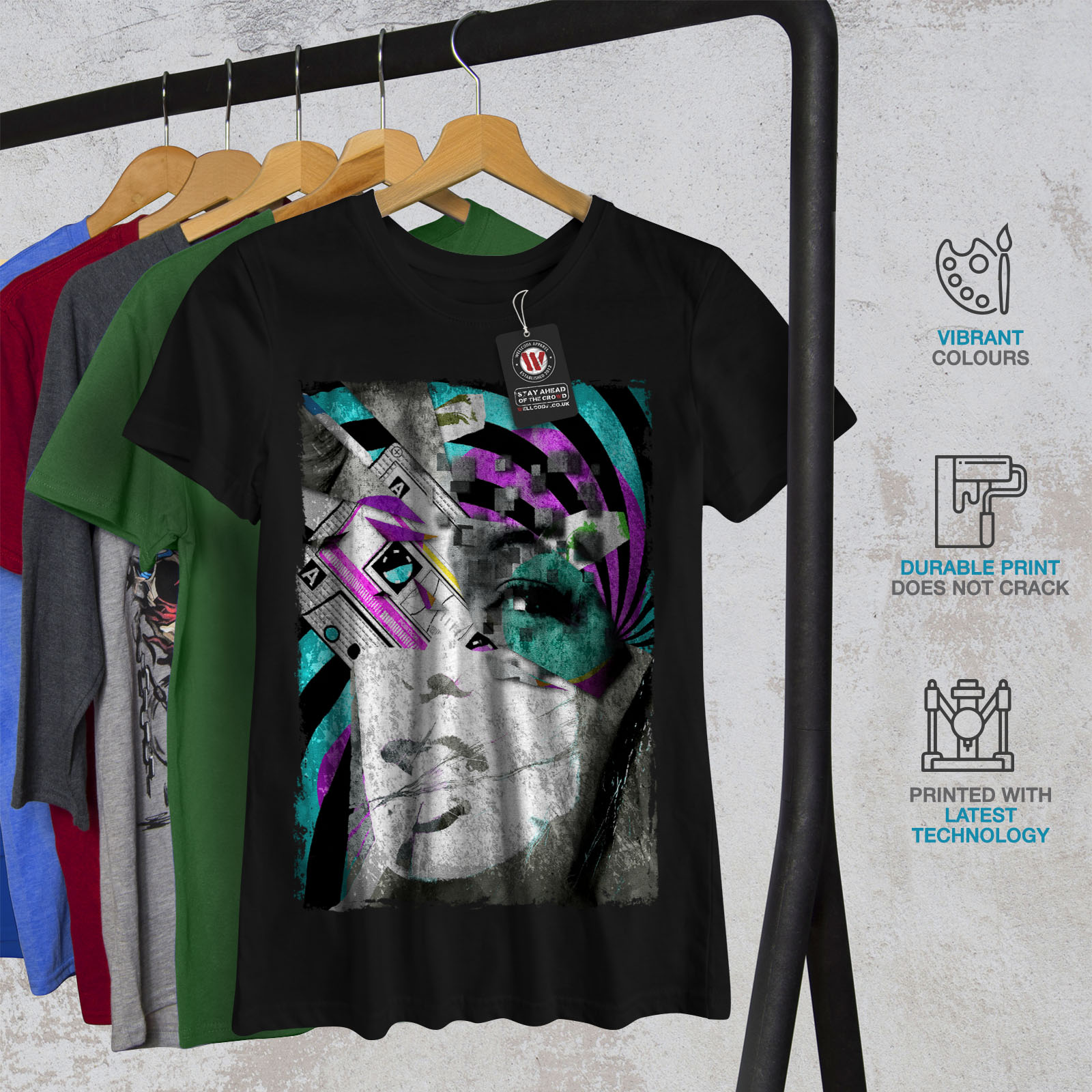 Wellcoda Retro 9s Stylish Womens T-shirt, Artsy Casual Design Printed ...