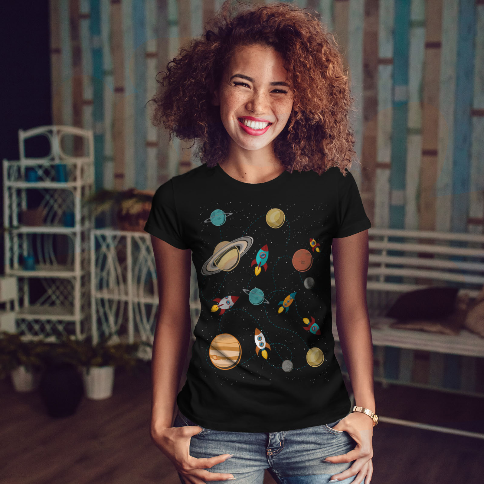 Wellcoda Space Exploration Womens T-shirt, Rockets Casual Design ...